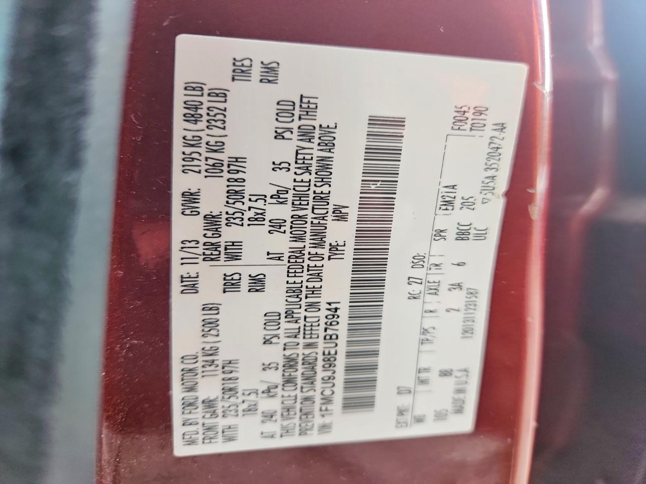 2014 Ford Escape Titanium Red vin: 1FMCU9J98EUB76941
