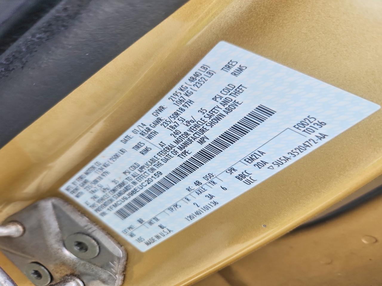 2014 Ford Escape Titanium Золотой vin: 1FMCU9J98EUC20159