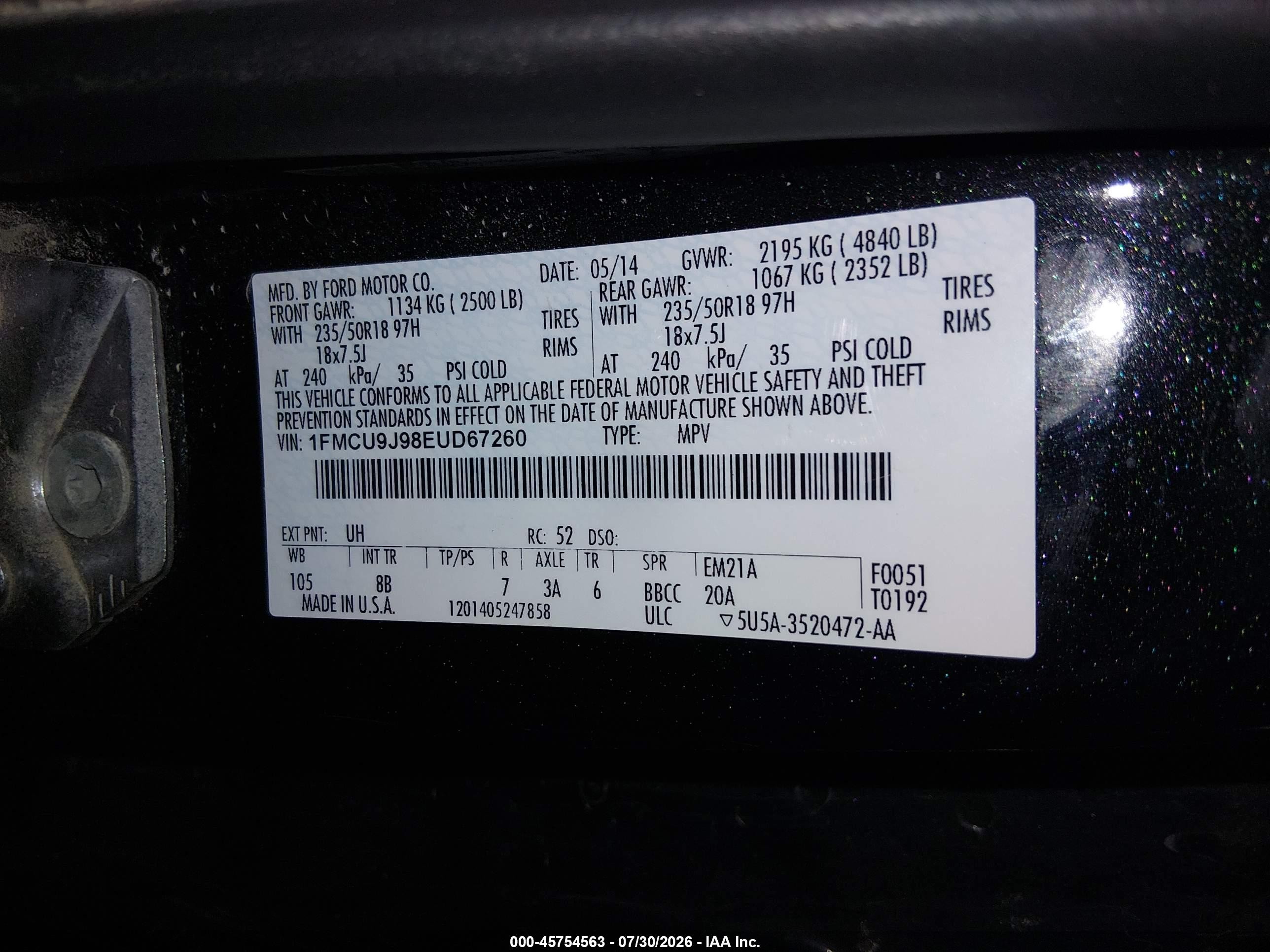 2014 Ford Escape Titanium Black vin: 1FMCU9J98EUD67260
