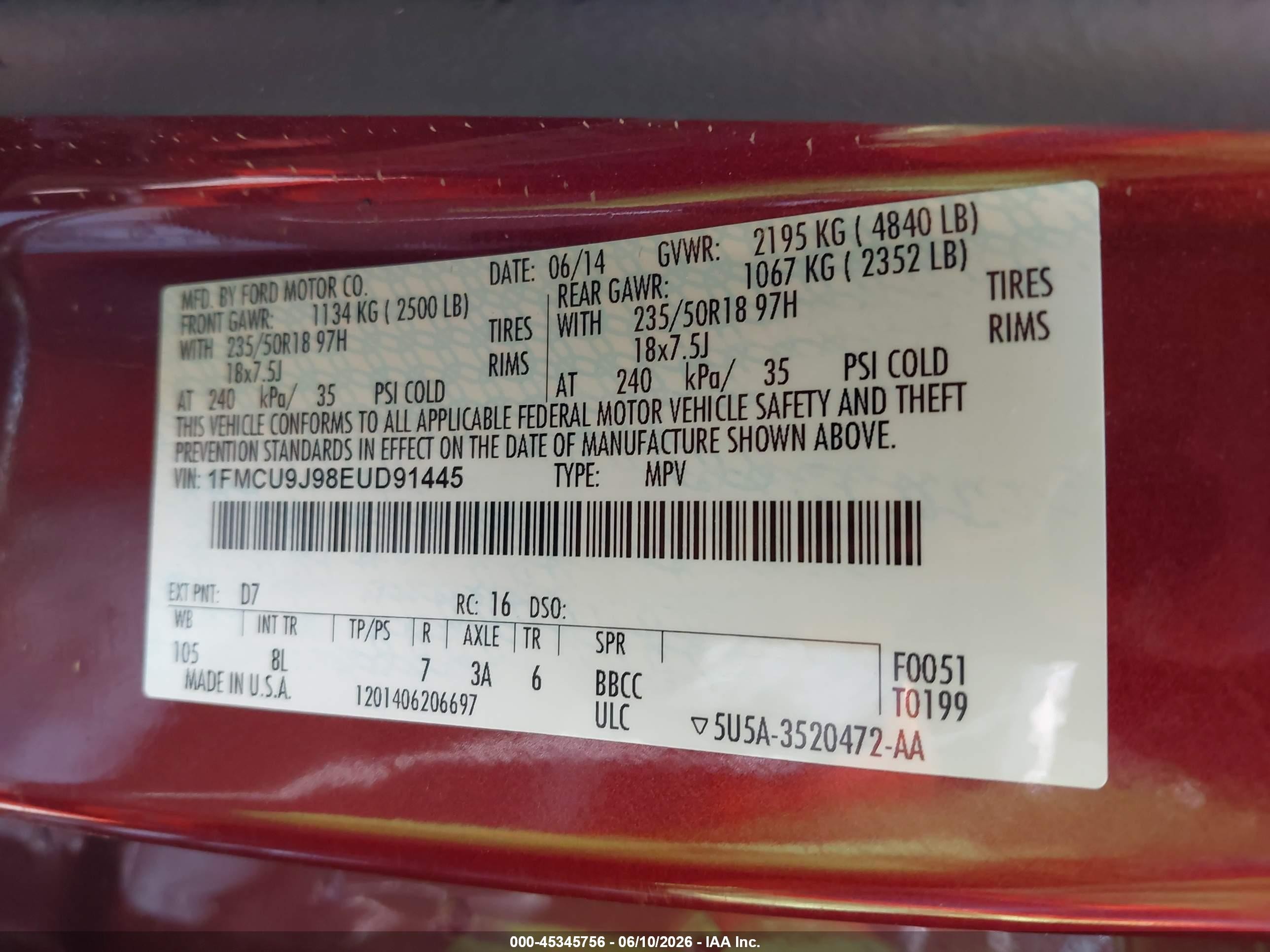 2014 Ford Escape Titanium Red vin: 1FMCU9J98EUD91445
