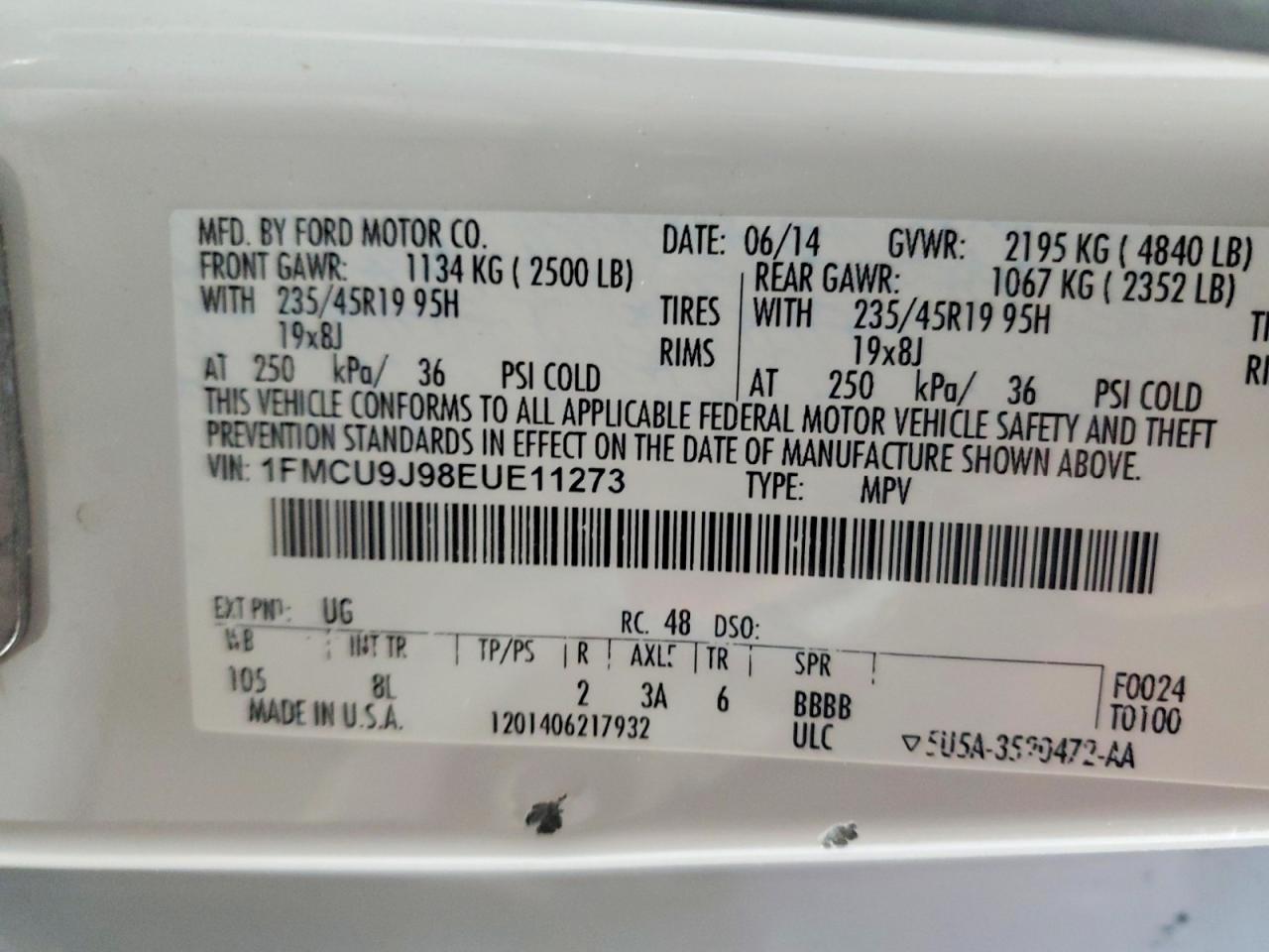 2014 Ford Escape Titanium White vin: 1FMCU9J98EUE11273