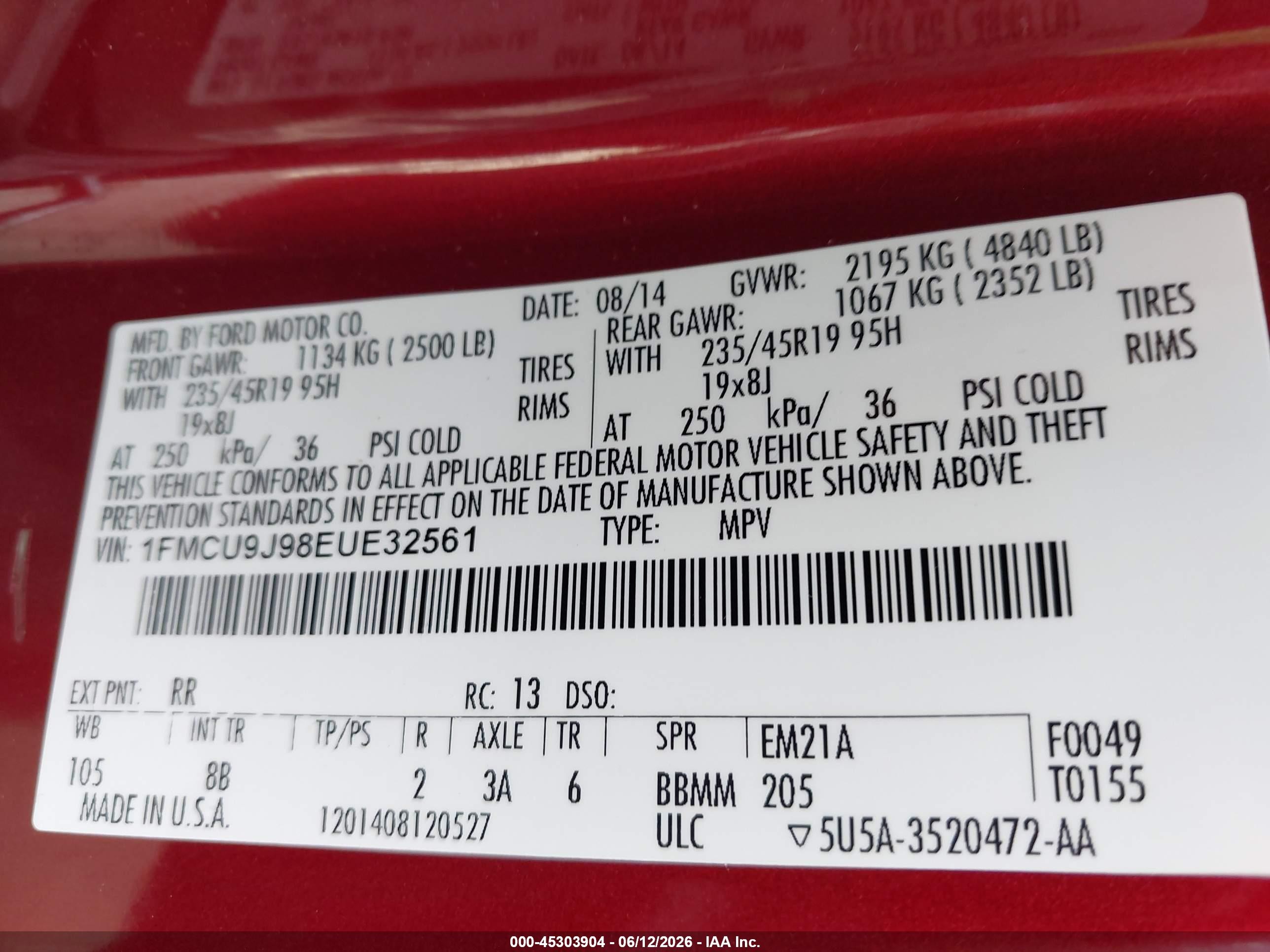 2014 Ford Escape Titanium Red vin: 1FMCU9J98EUE32561