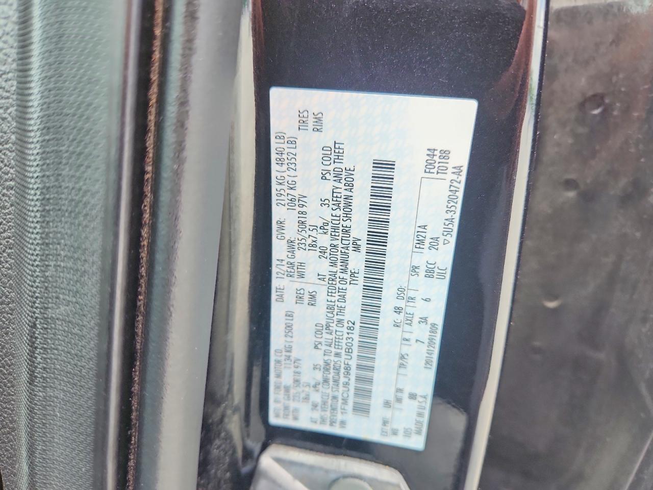 2015 Ford Escape Titanium Черный vin: 1FMCU9J98FUB03182