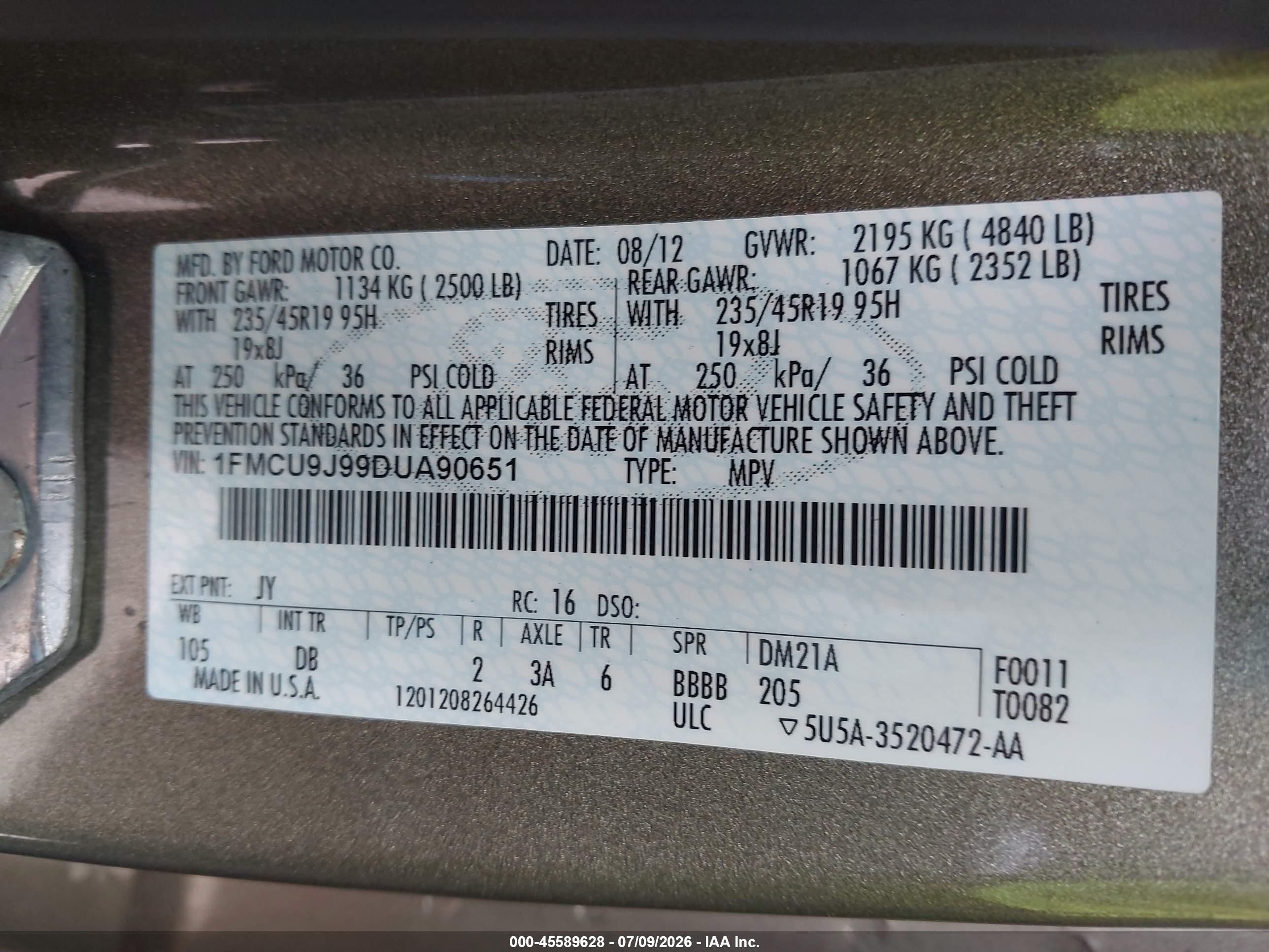 2013 Ford Escape Titanium Green vin: 1FMCU9J99DUA90651