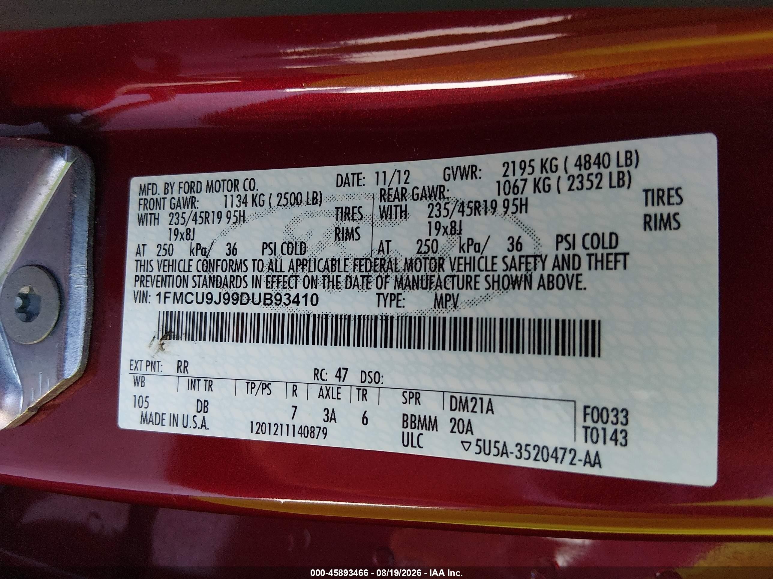 2013 Ford Escape Titanium Red vin: 1FMCU9J99DUB93410