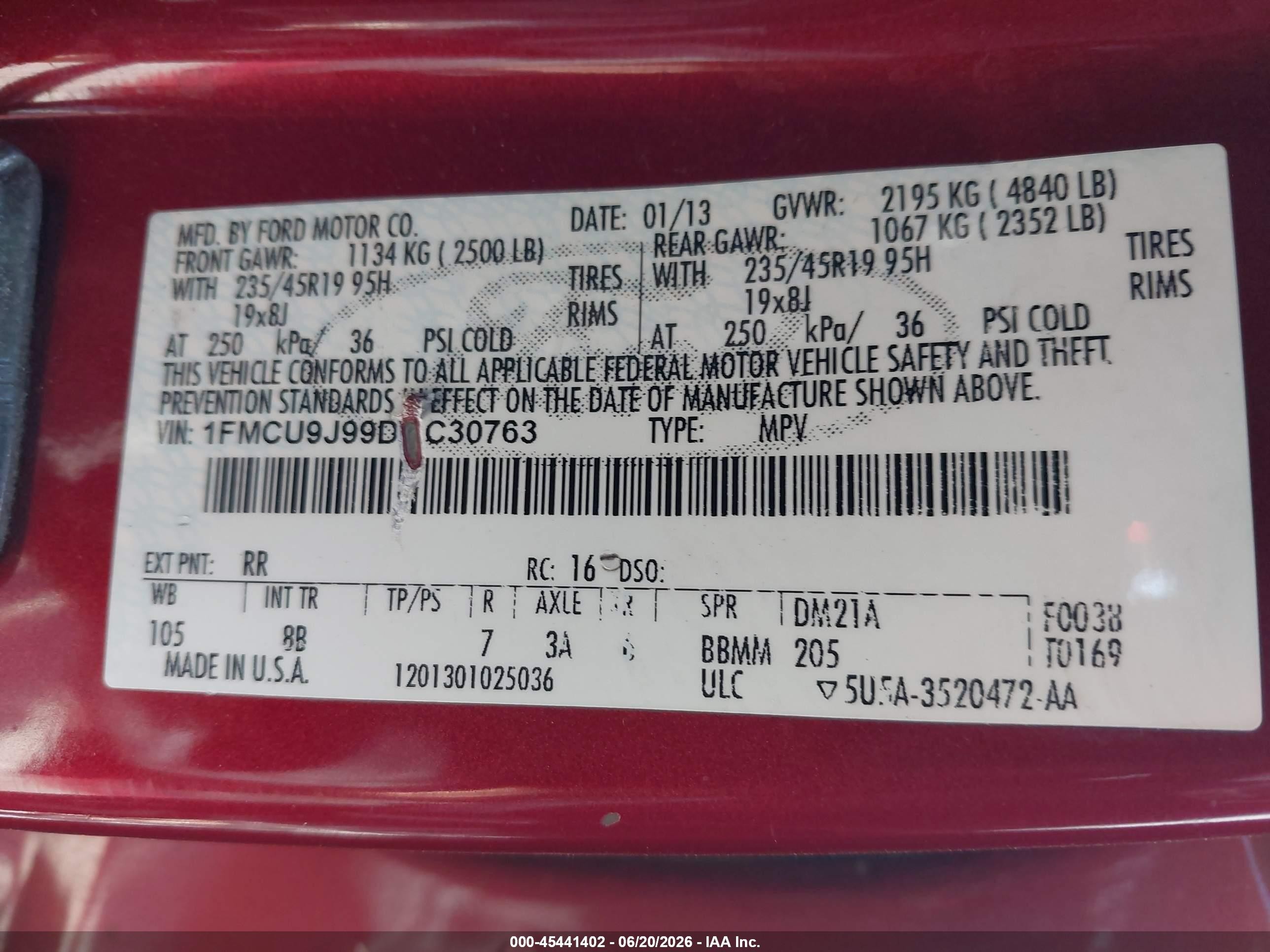 2013 Ford Escape Titanium Burgundy vin: 1FMCU9J99DUC30763