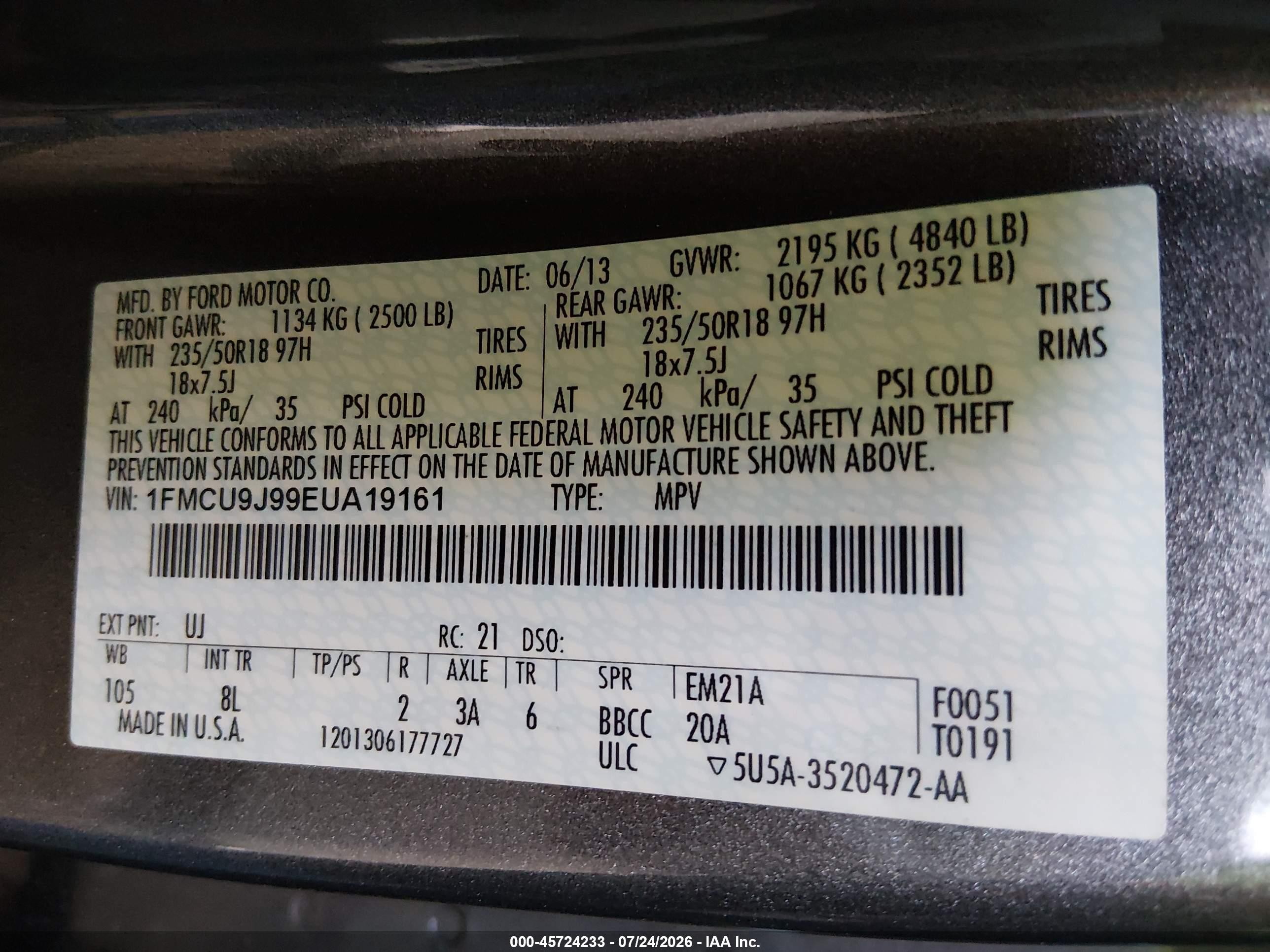2014 Ford Escape Titanium Серый vin: 1FMCU9J99EUA19161