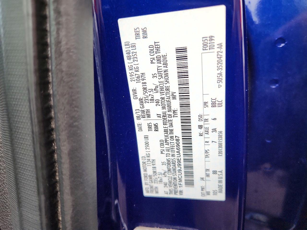 2014 Ford Escape Titanium Blue vin: 1FMCU9J99EUA69087