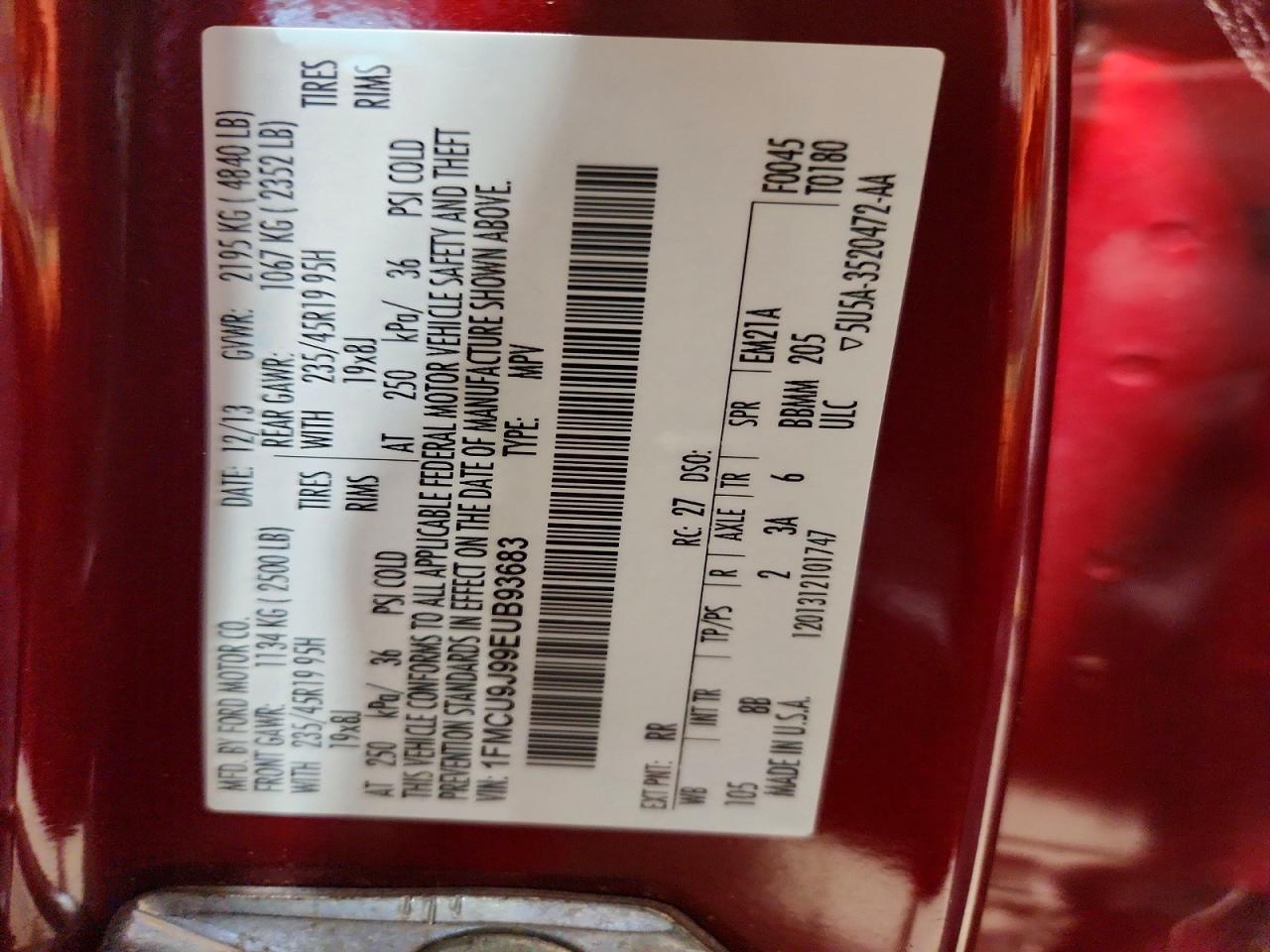 2014 Ford Escape Titanium Burgundy vin: 1FMCU9J99EUB93683
