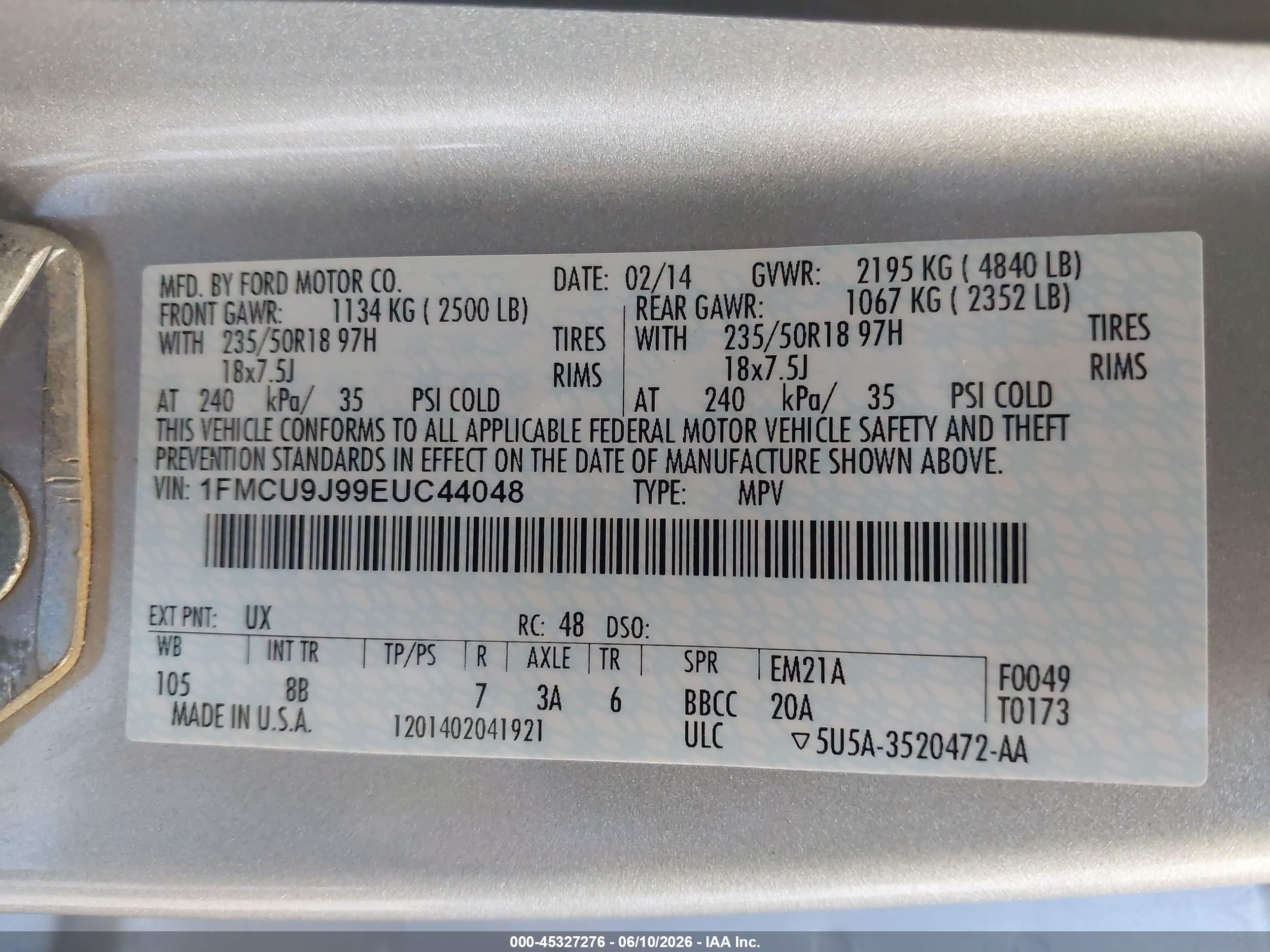 2014 Ford Escape Titanium Серебряный vin: 1FMCU9J99EUC44048