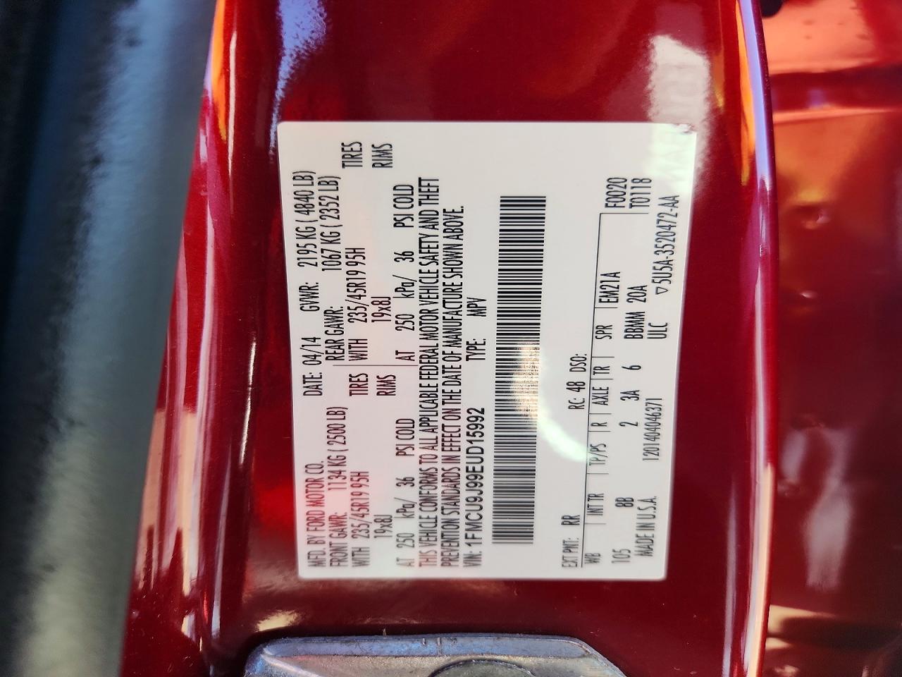 2014 Ford Escape Titanium Red vin: 1FMCU9J99EUD15992