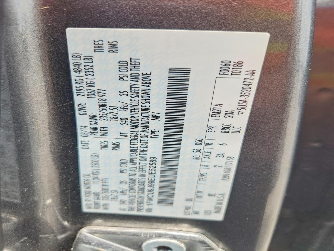 2014 Ford Escape Titanium Gray vin: 1FMCU9J99EUE52589