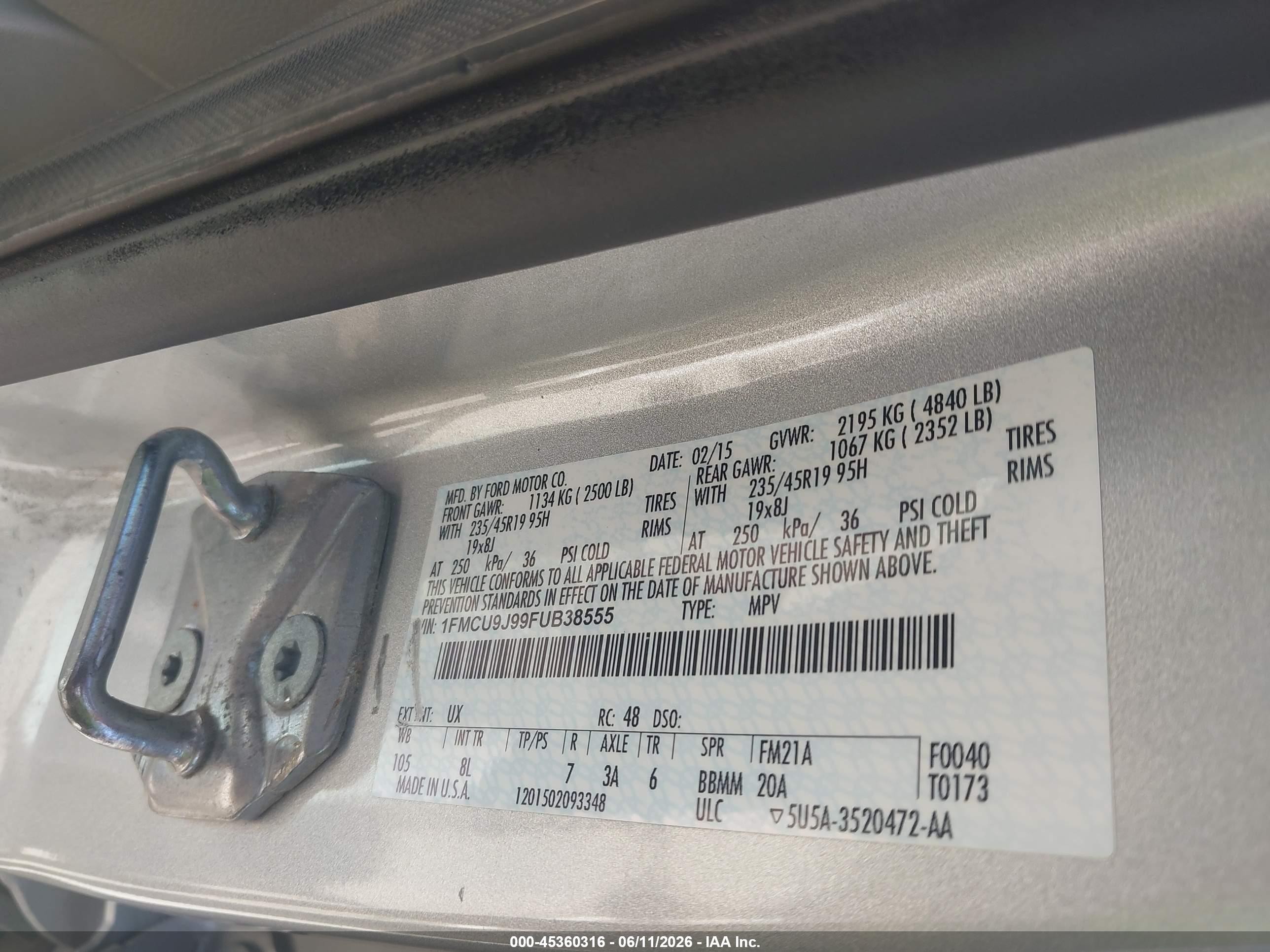 2015 Ford Escape Titanium Silver vin: 1FMCU9J99FUB38555