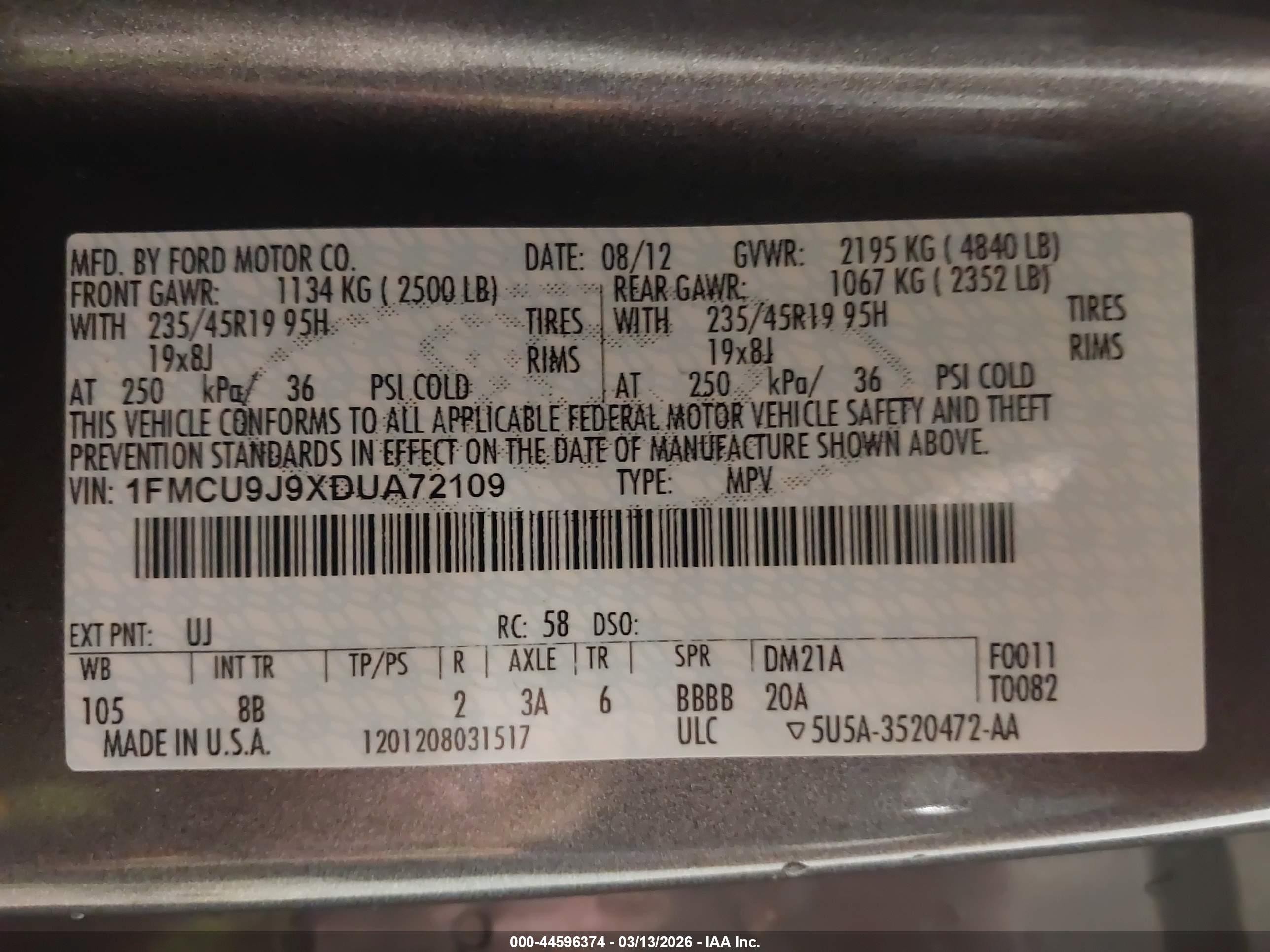 2013 Ford Escape Titanium Gray vin: 1FMCU9J9XDUA72109