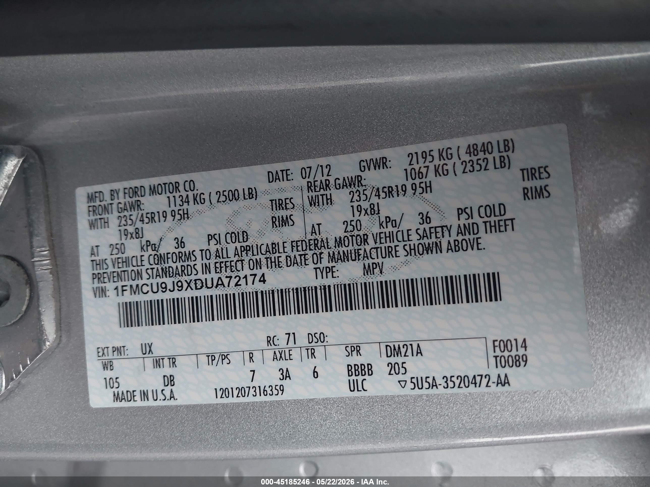 2013 Ford Escape Titanium Silver vin: 1FMCU9J9XDUA72174