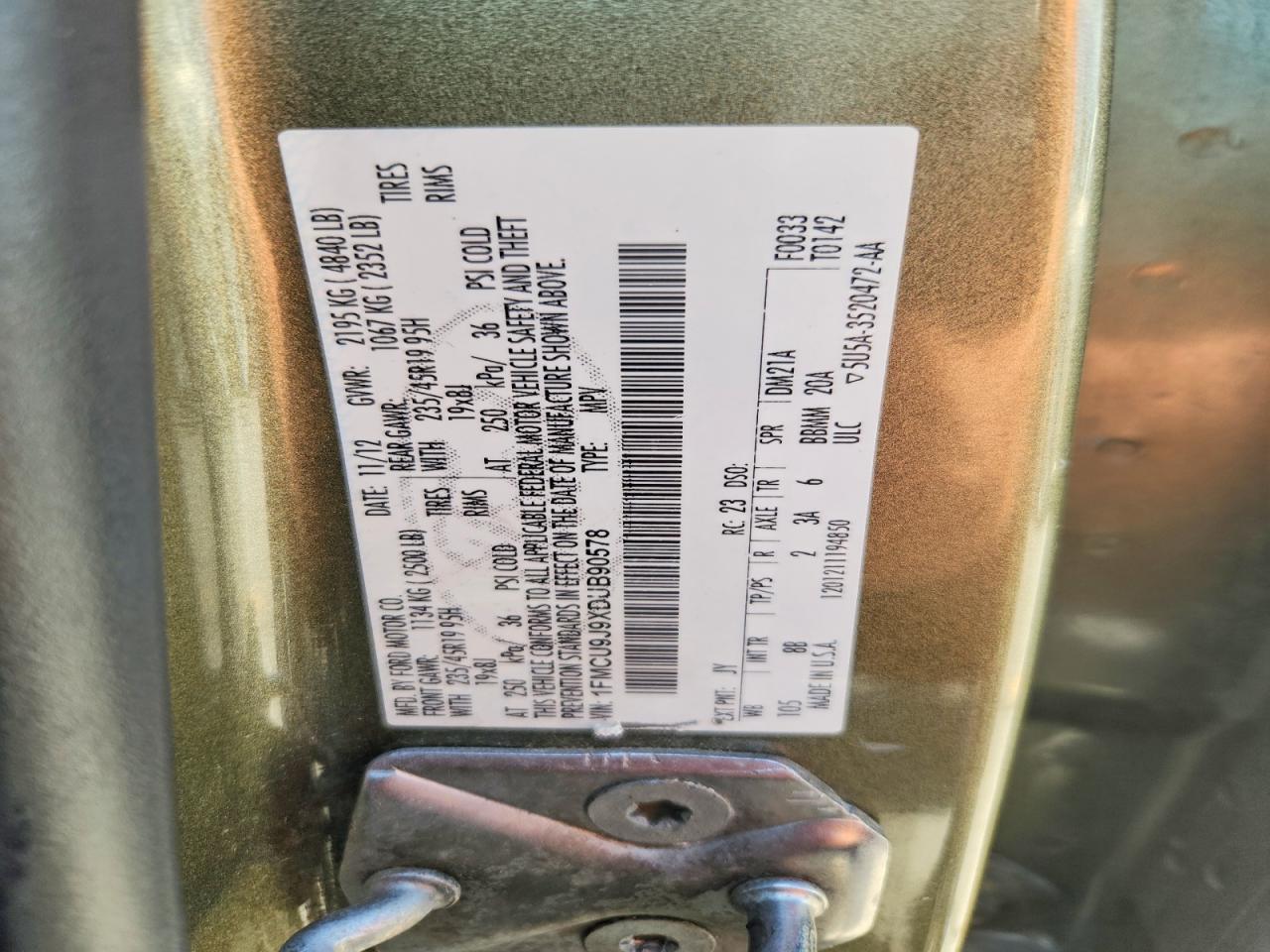 2013 Ford Escape Titanium Green vin: 1FMCU9J9XDUB90578