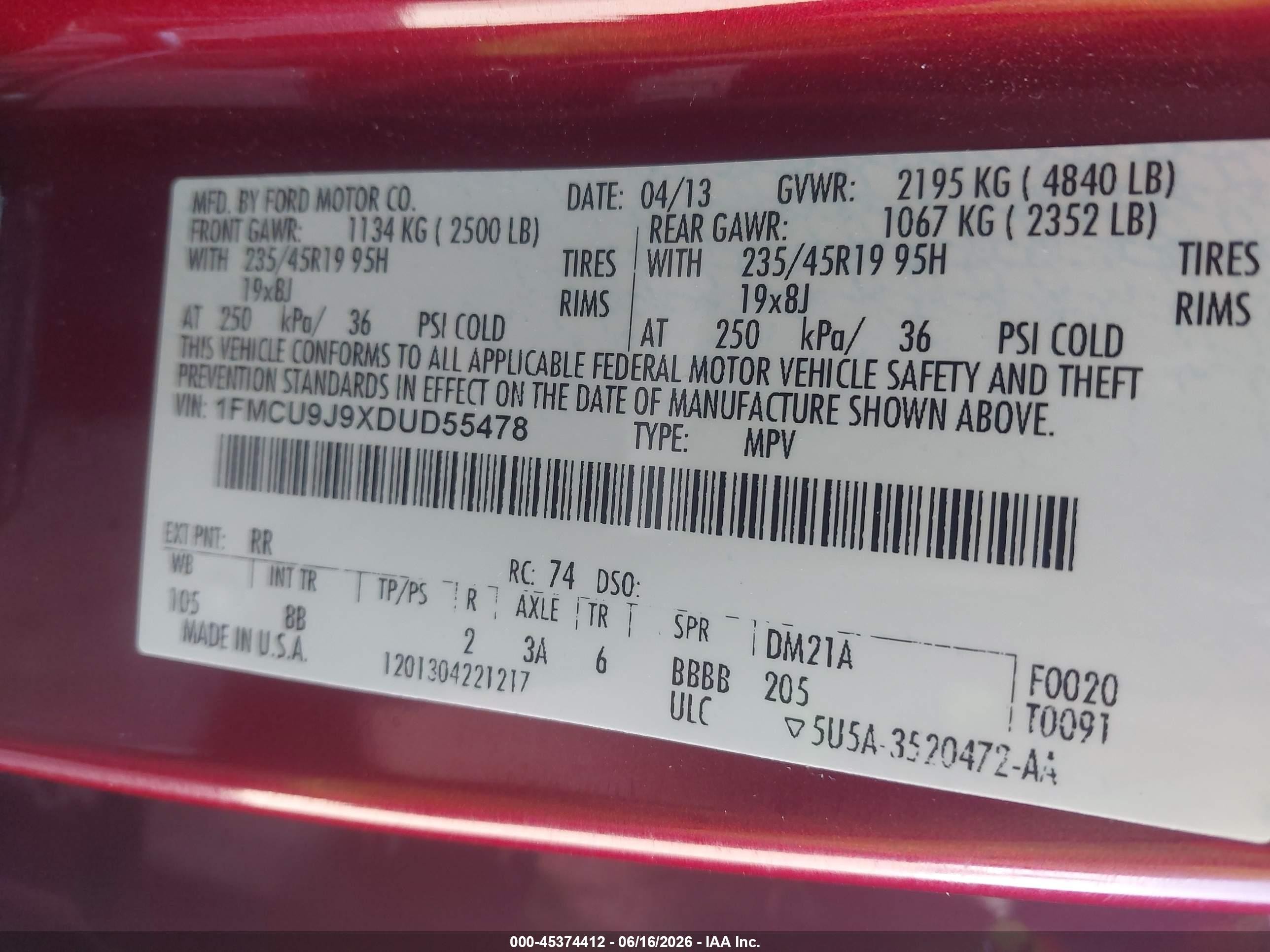 2013 Ford Escape Titanium Red vin: 1FMCU9J9XDUD55478