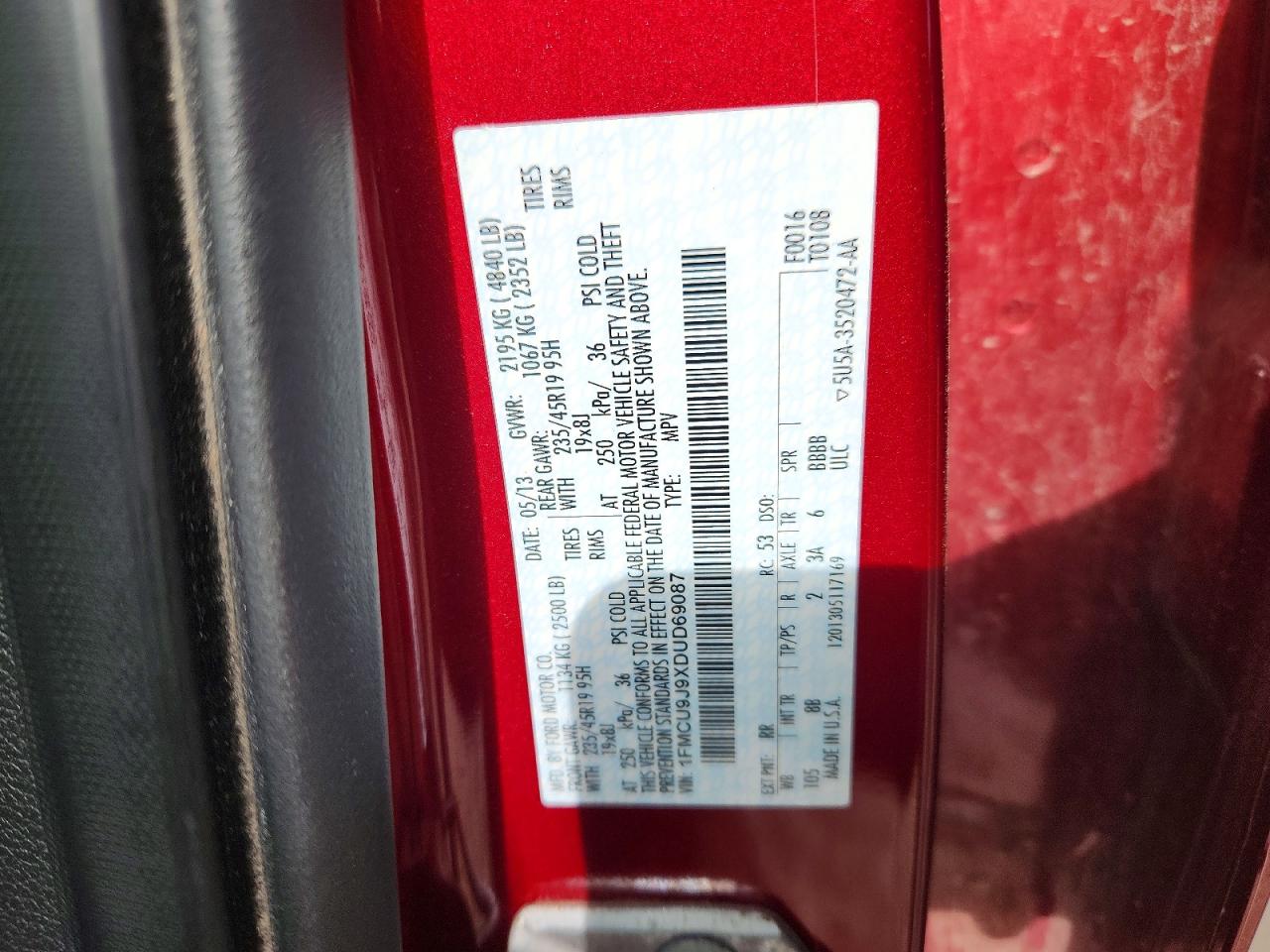 2013 Ford Escape Titanium Red vin: 1FMCU9J9XDUD69087