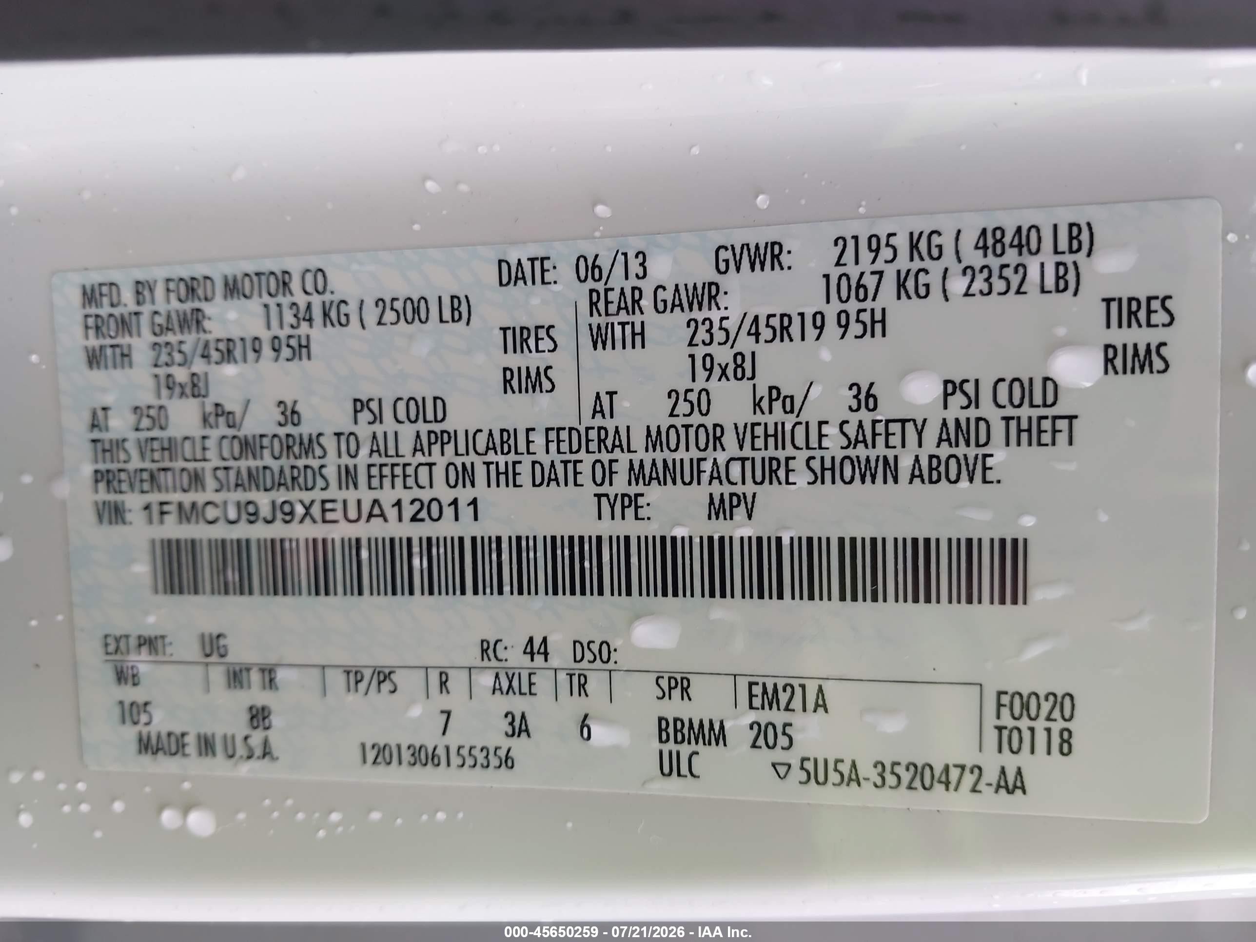2014 Ford Escape Titanium White vin: 1FMCU9J9XEUA12011