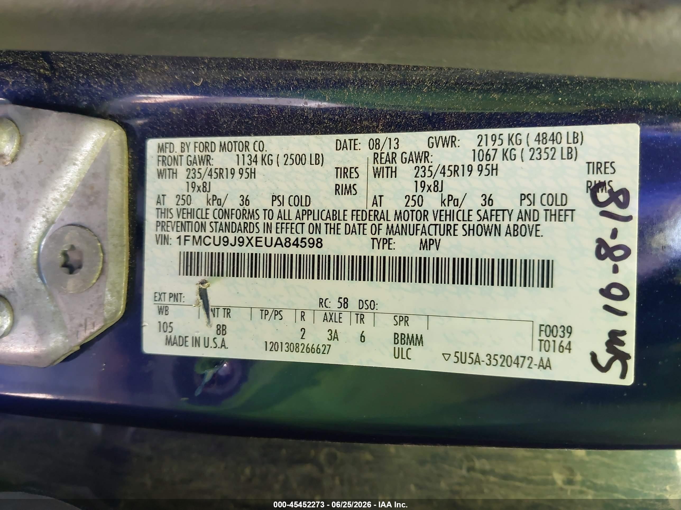 2014 Ford Escape Titanium Blue vin: 1FMCU9J9XEUA84598