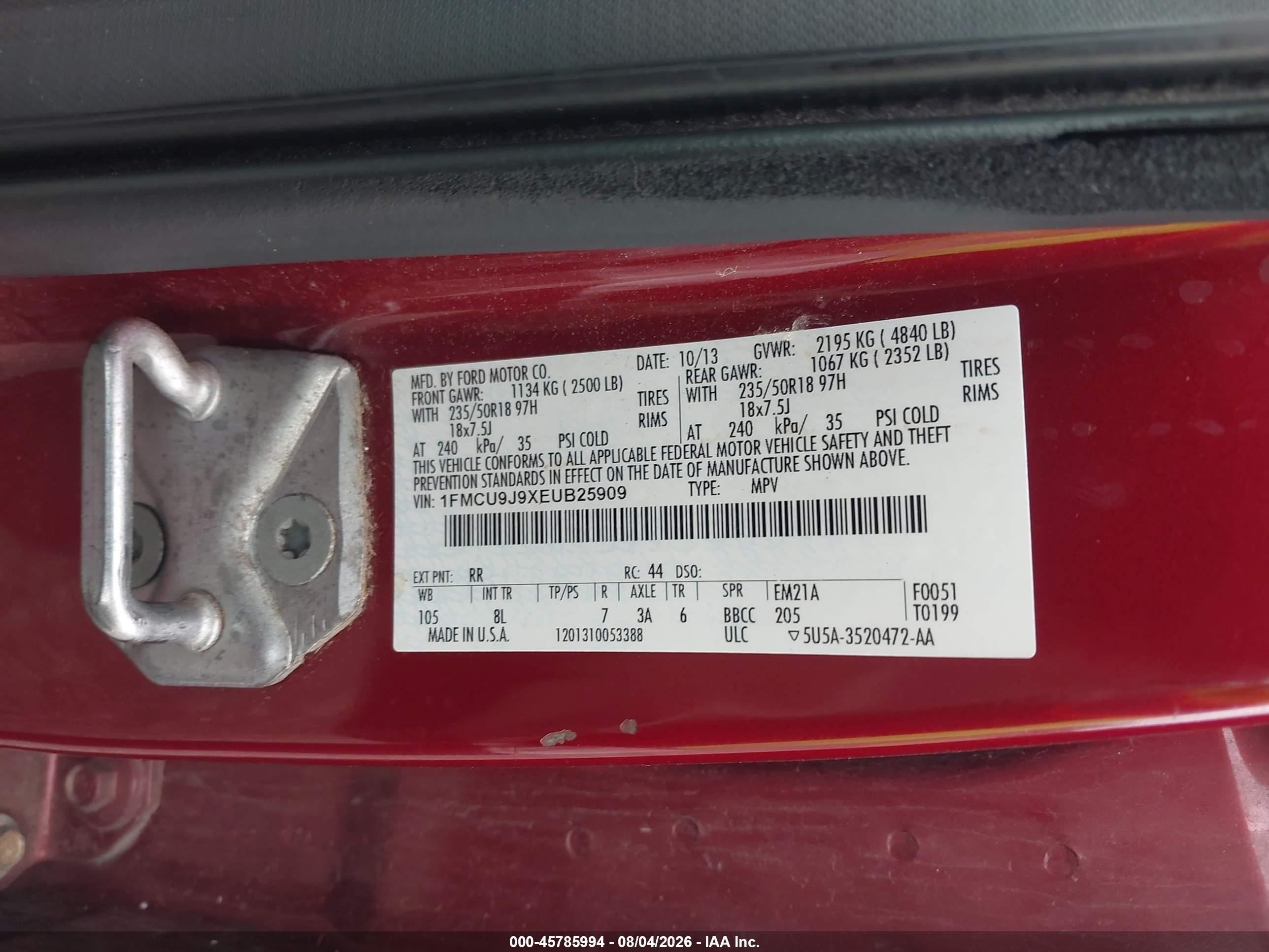 2014 Ford Escape Titanium Red vin: 1FMCU9J9XEUB25909