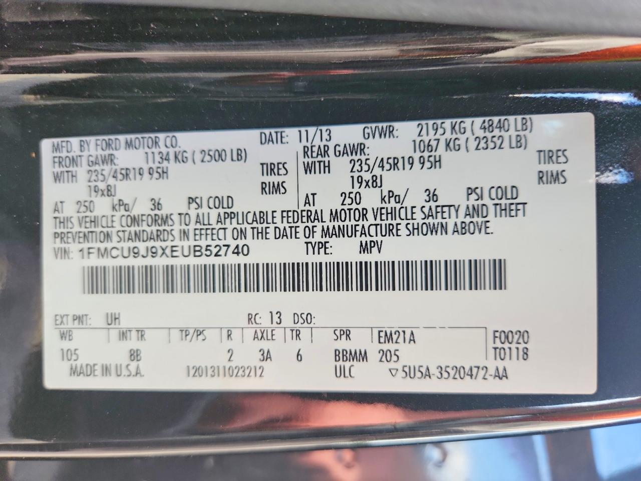 2014 Ford Escape Titanium Black vin: 1FMCU9J9XEUB52740