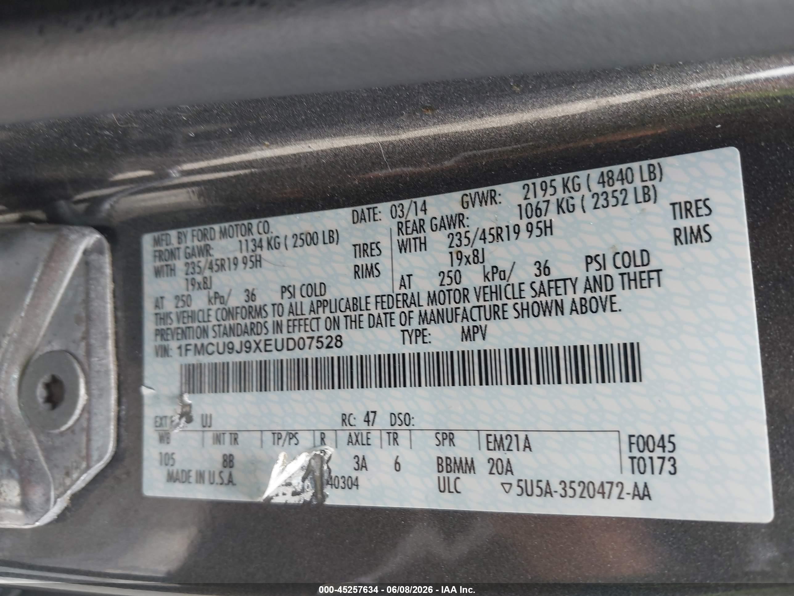 2014 Ford Escape Titanium Black vin: 1FMCU9J9XEUD07528