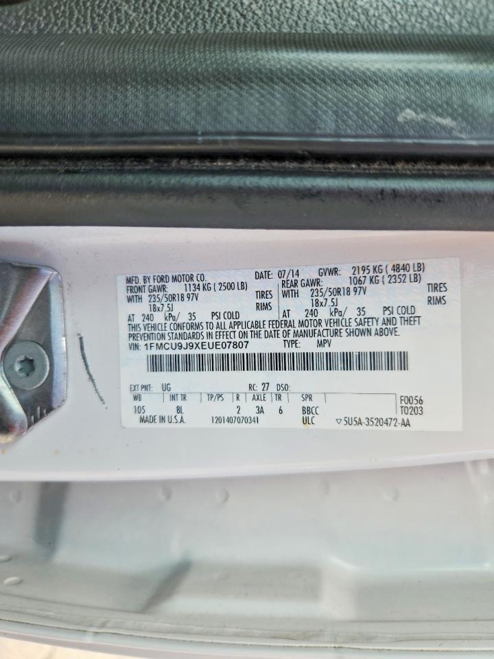 2014 Ford Escape Titanium White vin: 1FMCU9J9XEUE07807