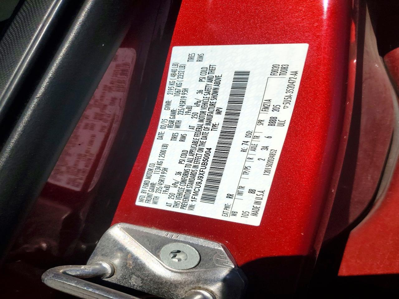 2015 Ford Escape Titanium Red vin: 1FMCU9J9XFUB50004
