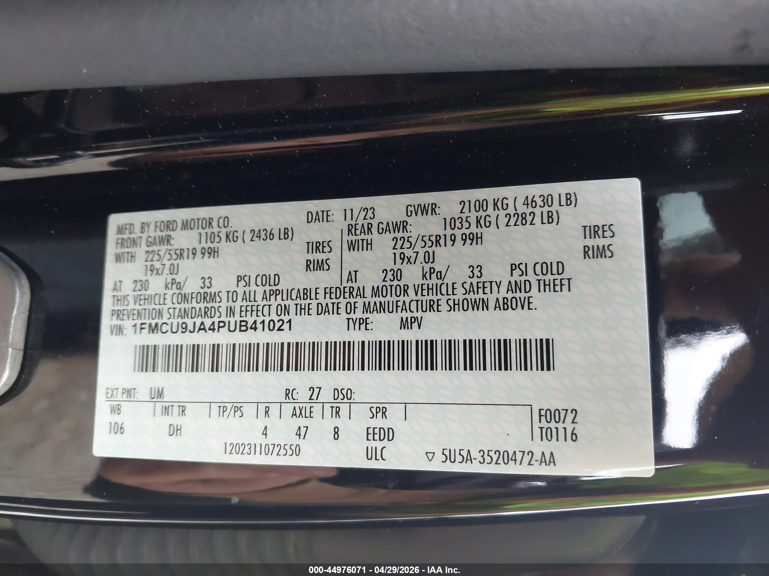 2023 Ford Escape Platinum Black vin: 1FMCU9JA4PUB41021