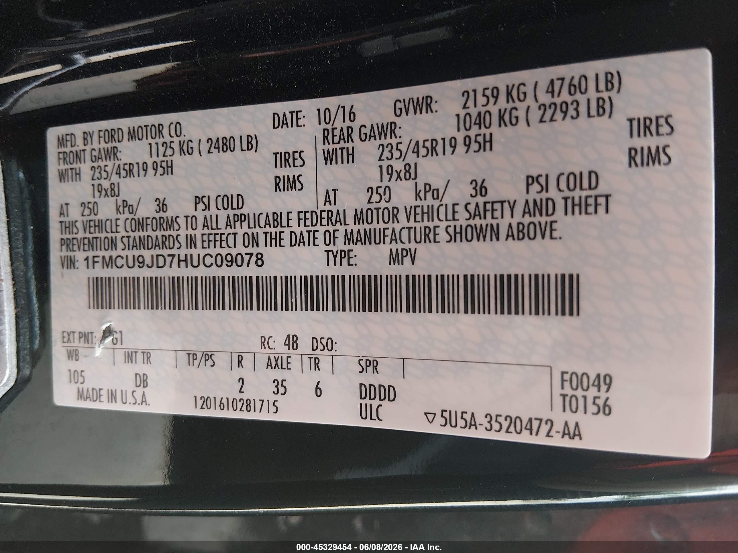 2017 Ford Escape Titanium Black vin: 1FMCU9JD7HUC09078