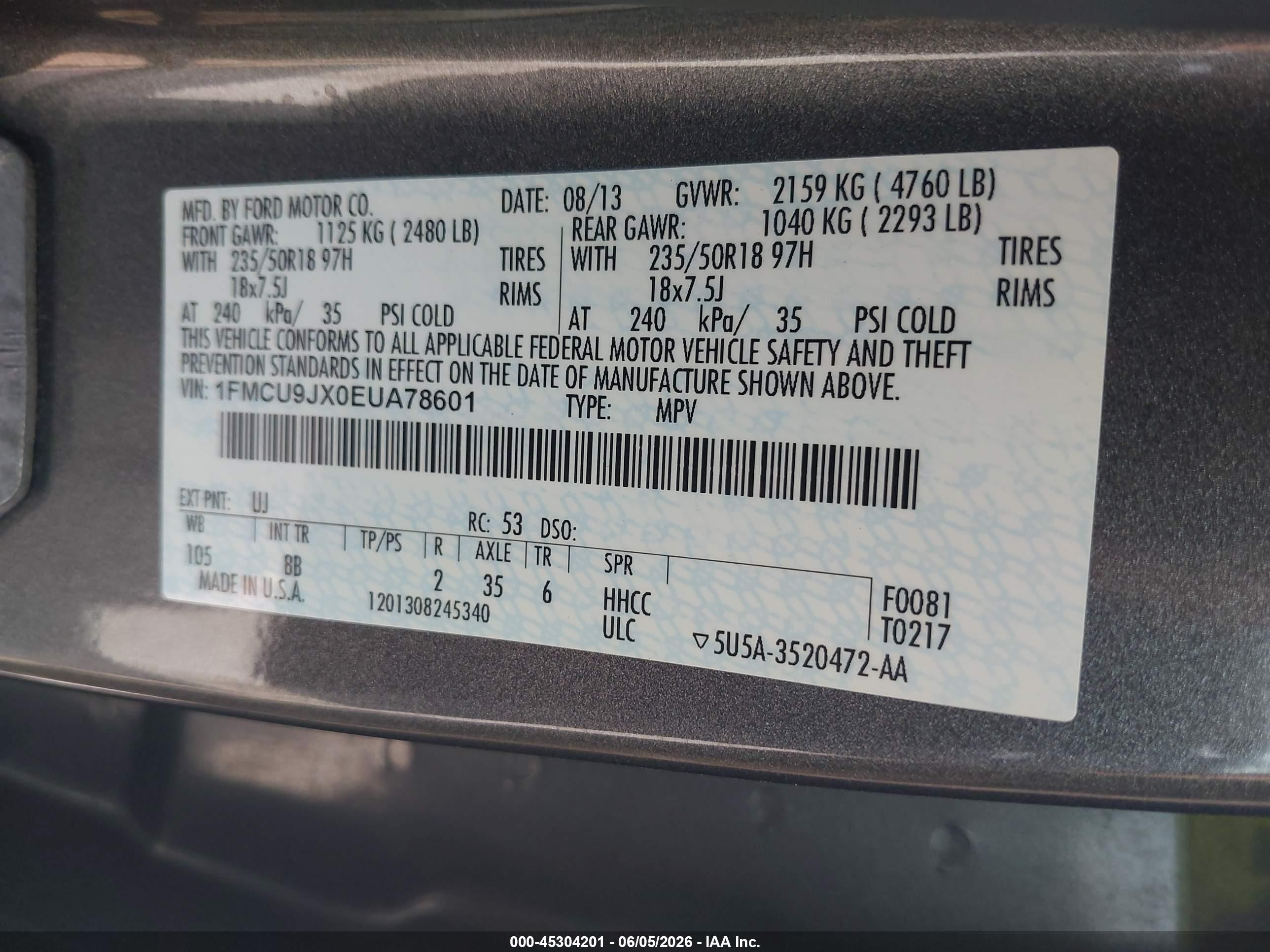 2014 Ford Escape Titanium Gray vin: 1FMCU9JX0EUA78601