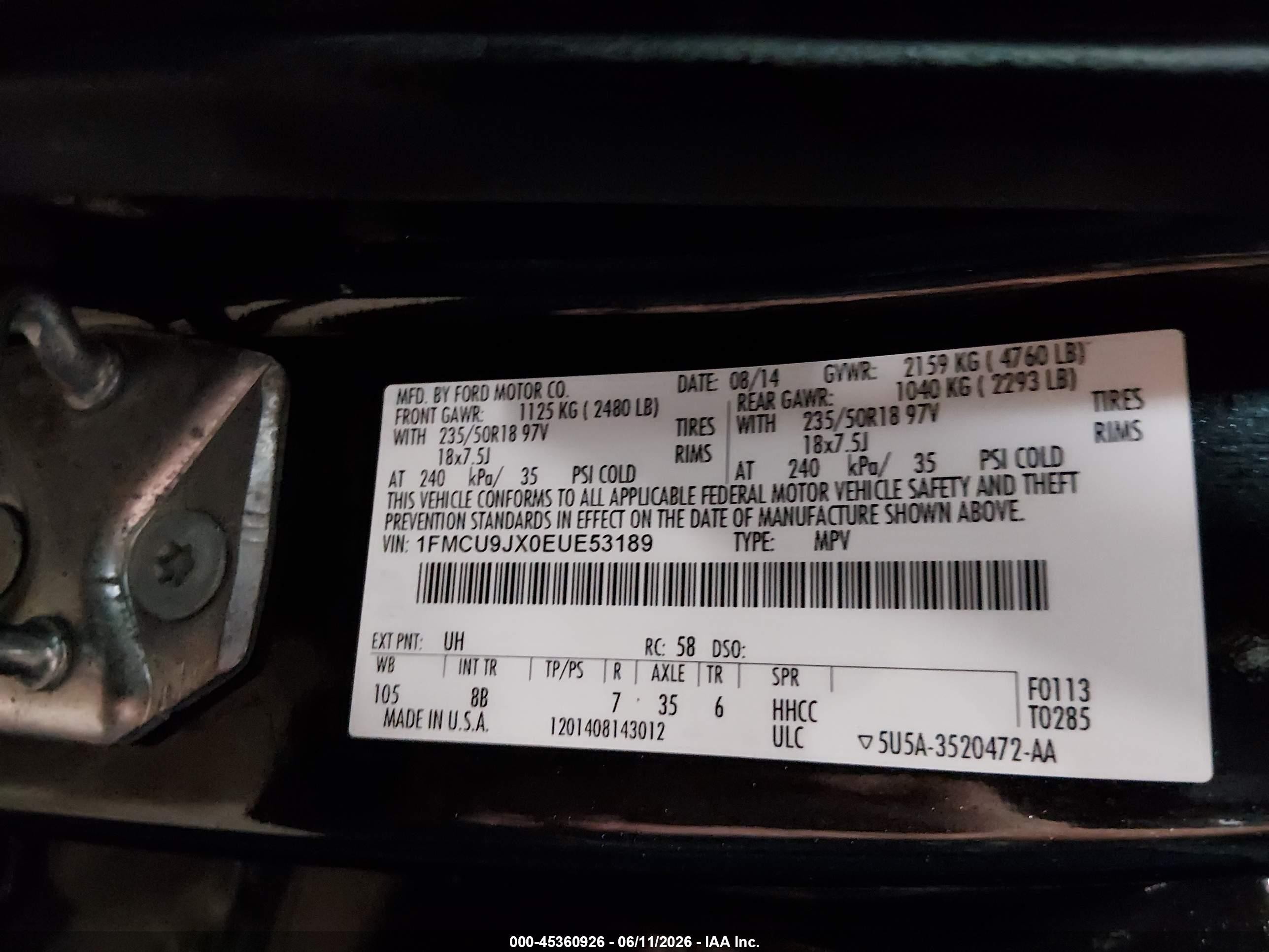 2014 Ford Escape Titanium Black vin: 1FMCU9JX0EUE53189