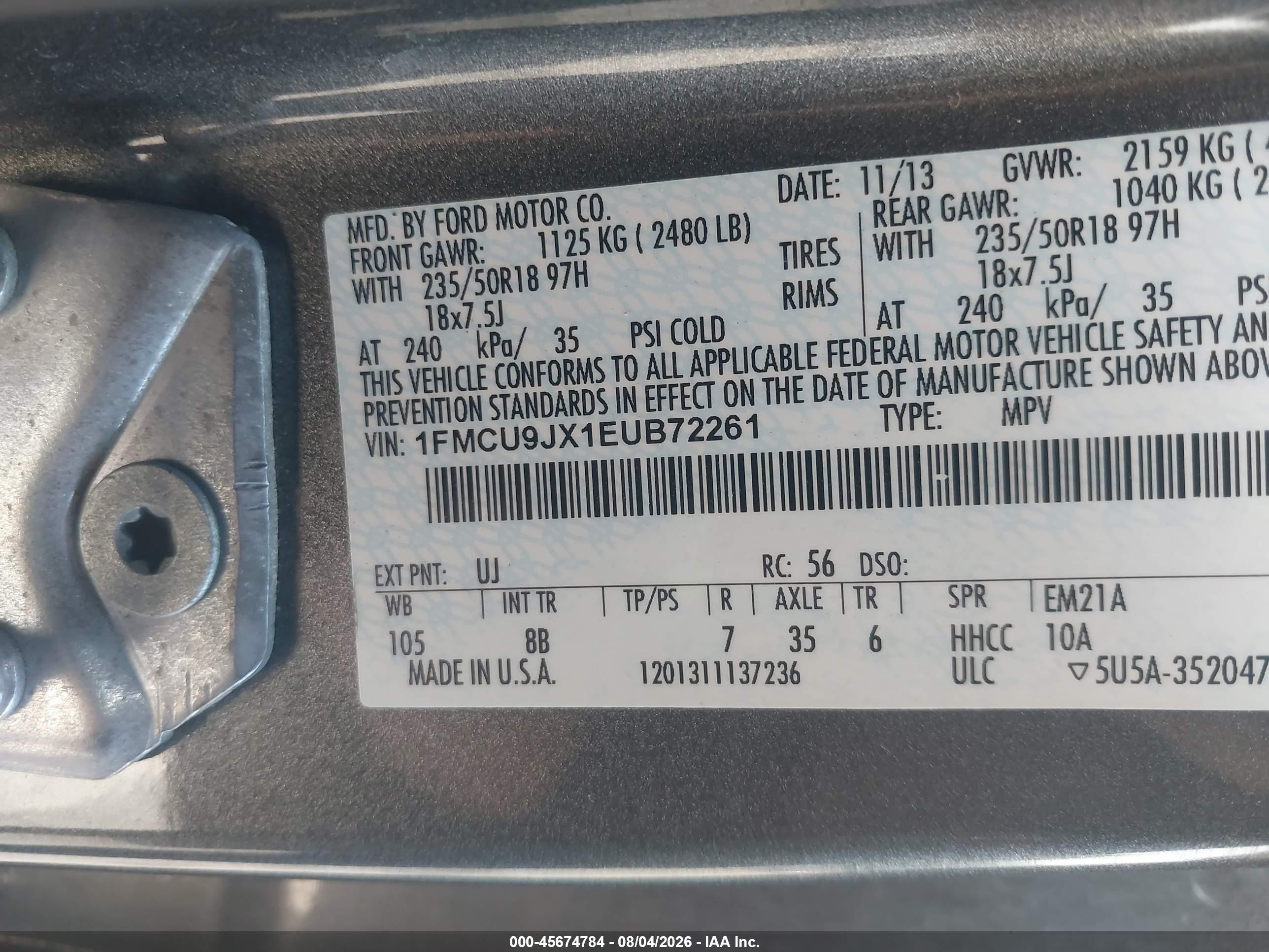 2014 Ford Escape Titanium Gray vin: 1FMCU9JX1EUB72261