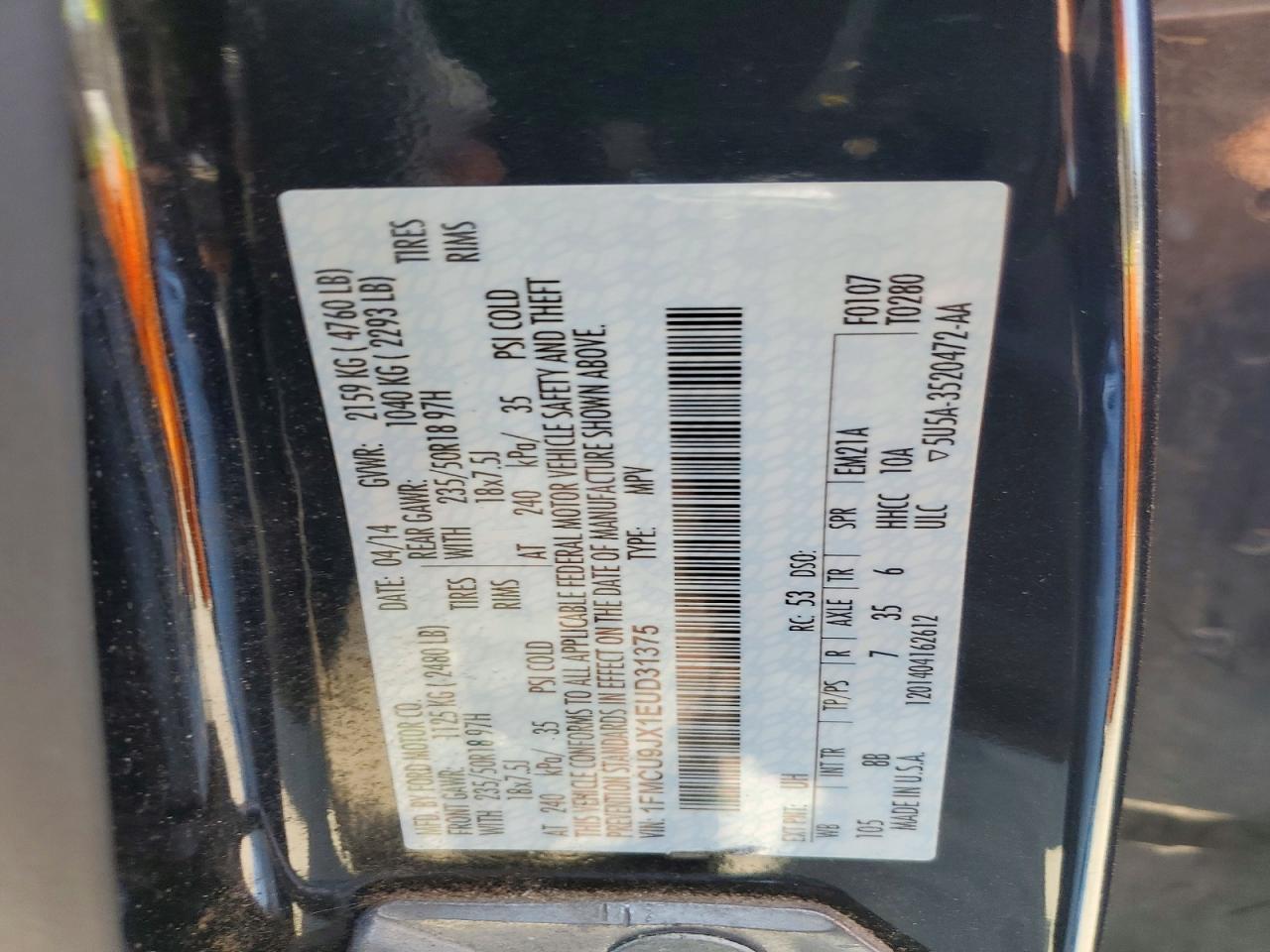 2014 Ford Escape Titanium Black vin: 1FMCU9JX1EUD31375
