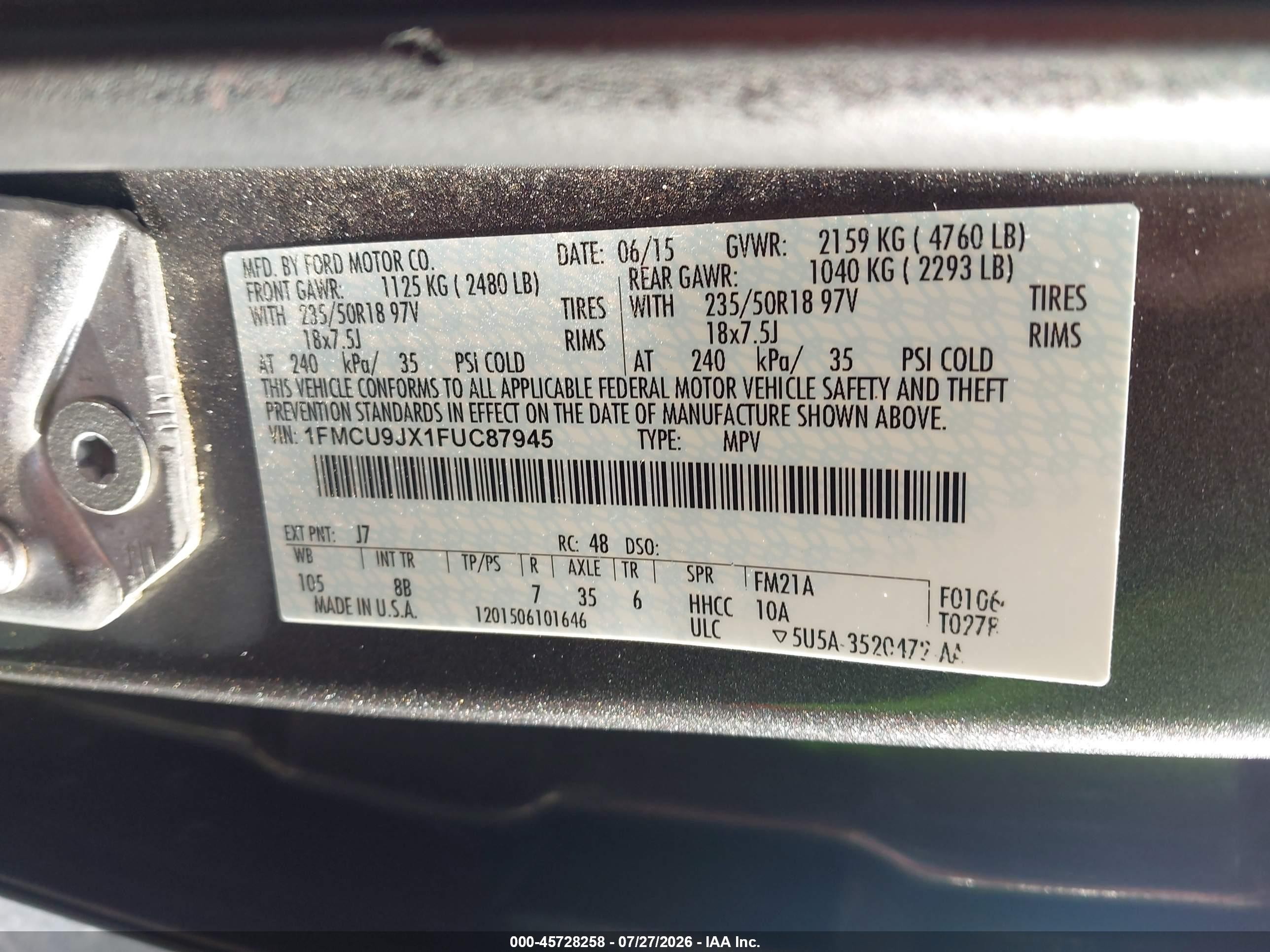 2015 Ford Escape Titanium Black vin: 1FMCU9JX1FUC87945