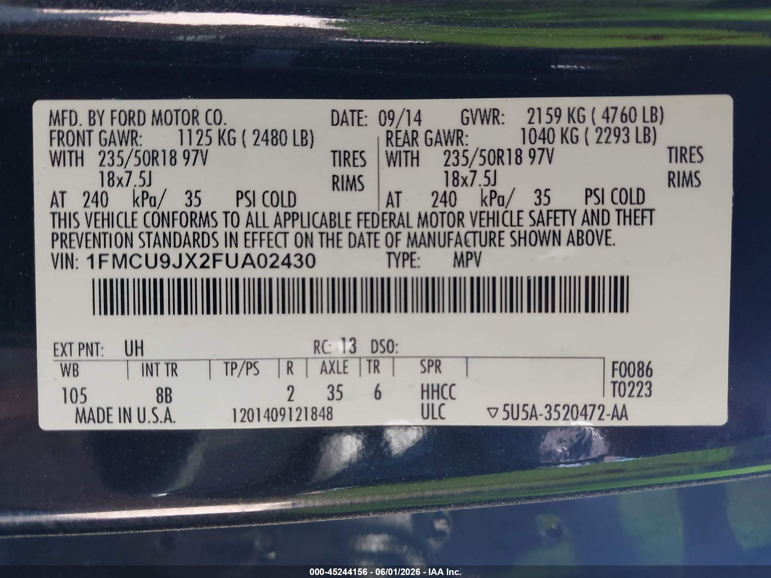 2015 Ford Escape Titanium Black vin: 1FMCU9JX2FUA02430