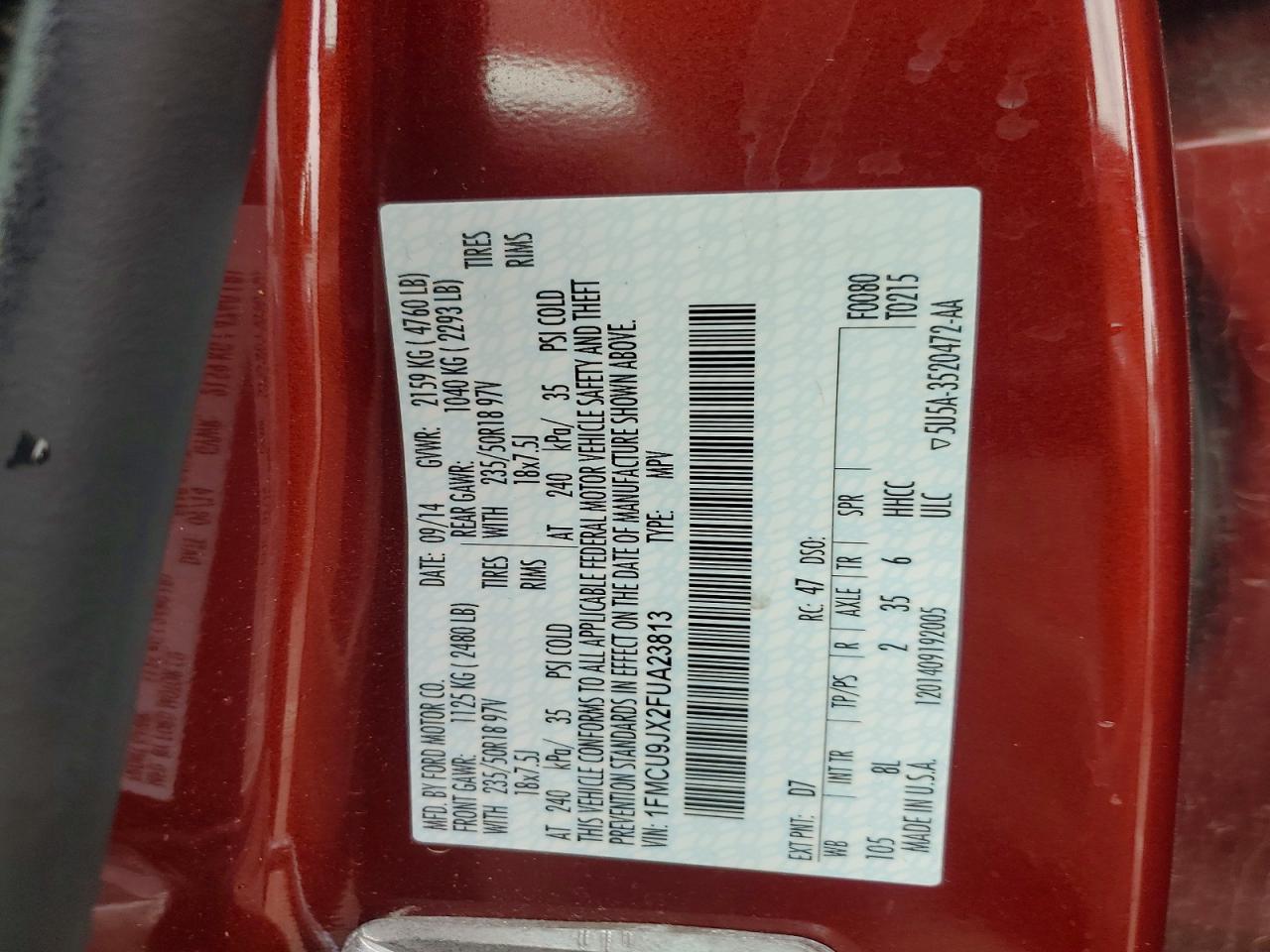 2015 Ford Escape Titanium Red vin: 1FMCU9JX2FUA23813