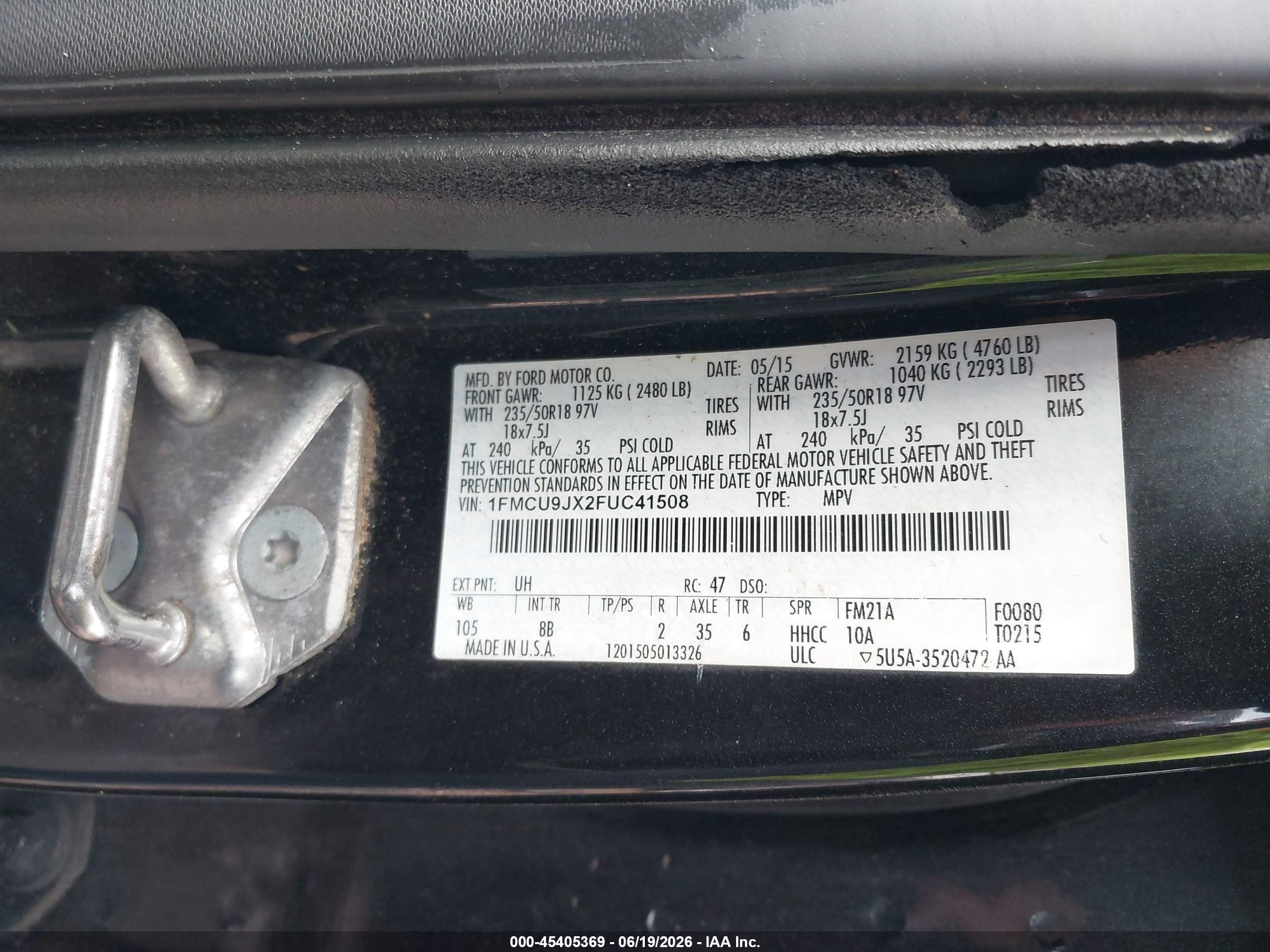 2015 Ford Escape Titanium Черный vin: 1FMCU9JX2FUC41508
