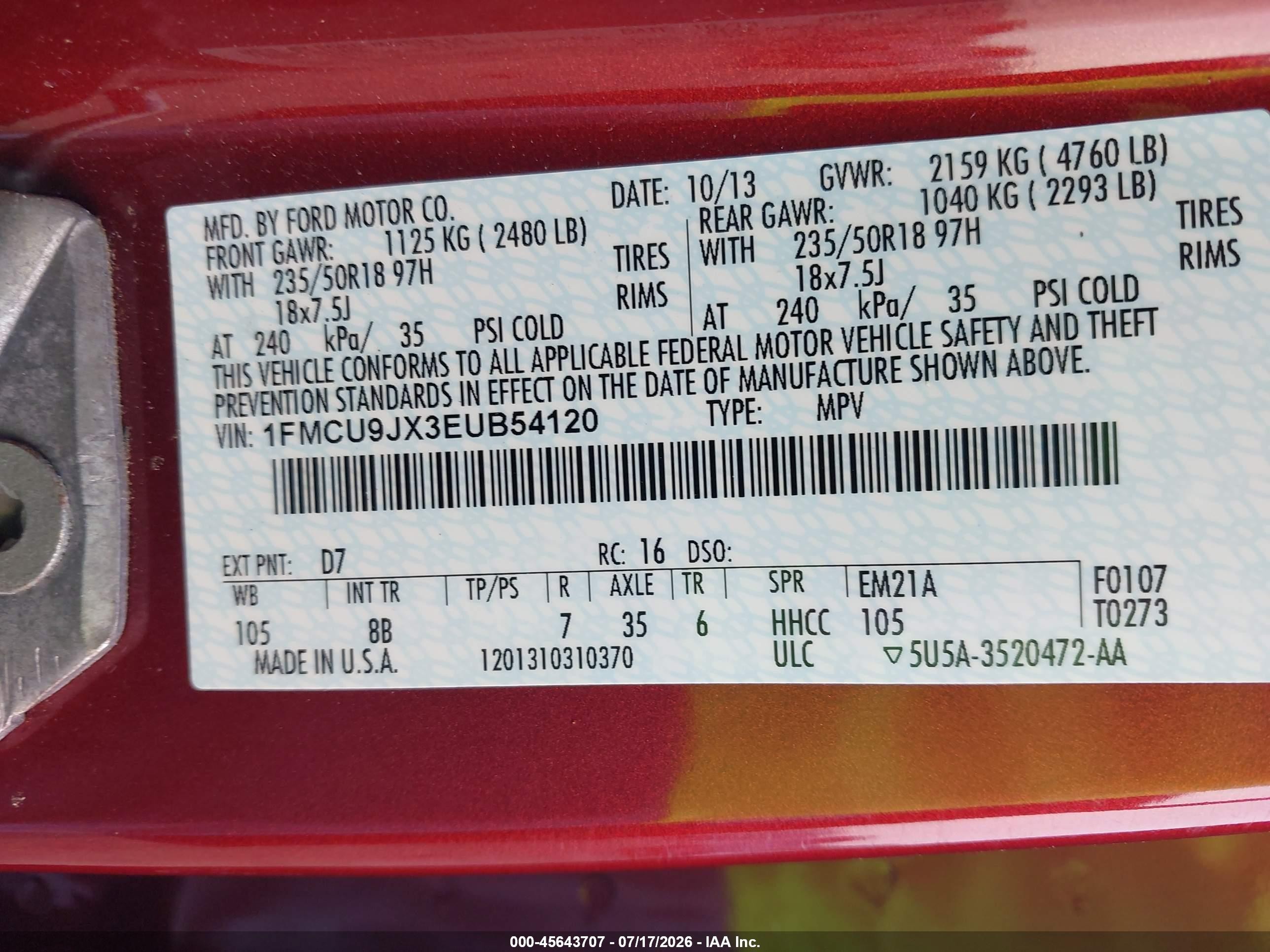 2014 Ford Escape Titanium Red vin: 1FMCU9JX3EUB54120