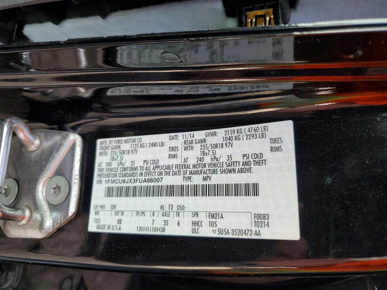 2015 Ford Escape Titanium Black vin: 1FMCU9JX3FUA66007