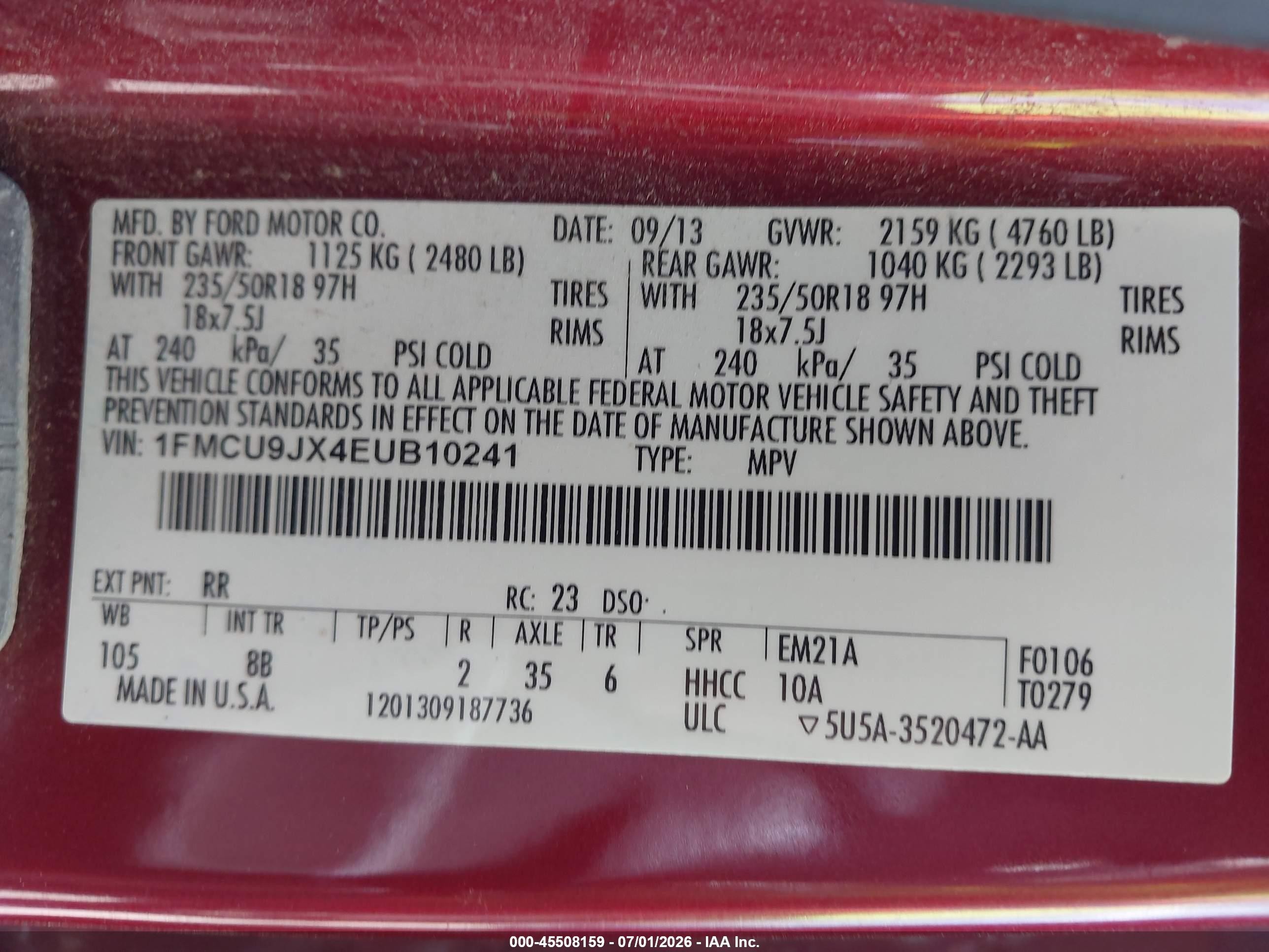 2014 Ford Escape Titanium Red vin: 1FMCU9JX4EUB10241
