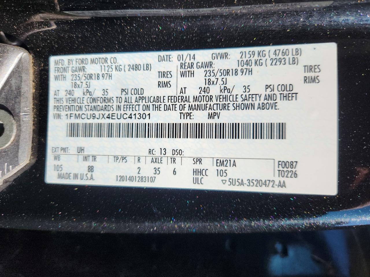 2014 Ford Escape Blue vin: 1FMCU9JX4EUC41301