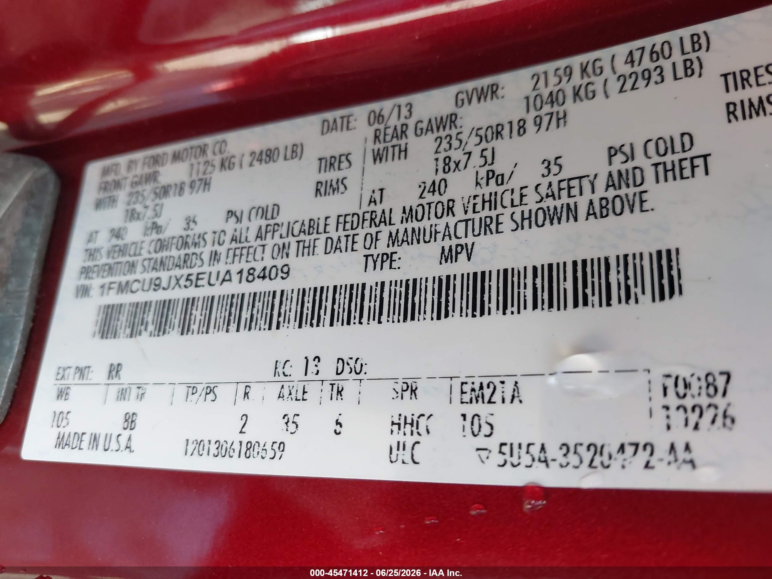 2014 Ford Escape Titanium Red vin: 1FMCU9JX5EUA18409