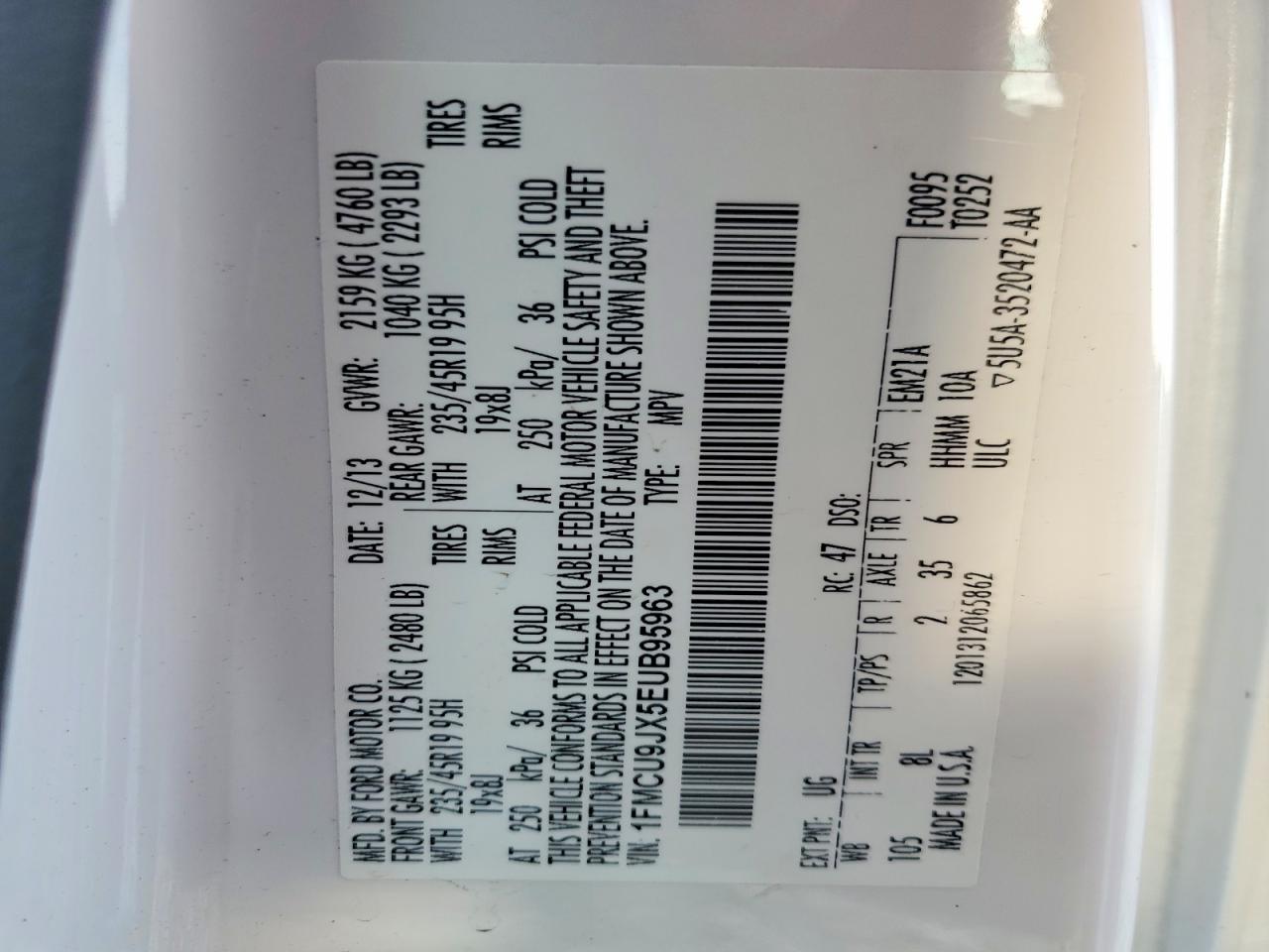 2014 Ford Escape Titanium White vin: 1FMCU9JX5EUB95963