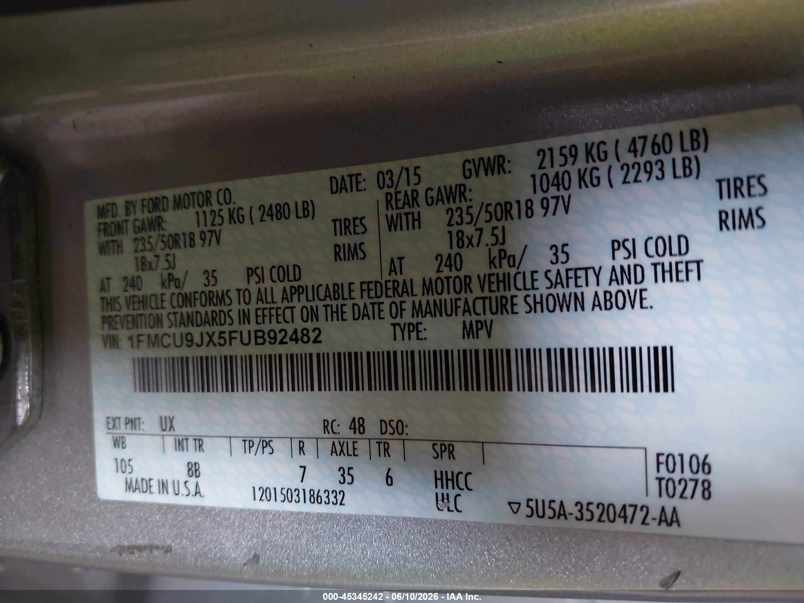 2015 Ford Escape Titanium Silver vin: 1FMCU9JX5FUB92482