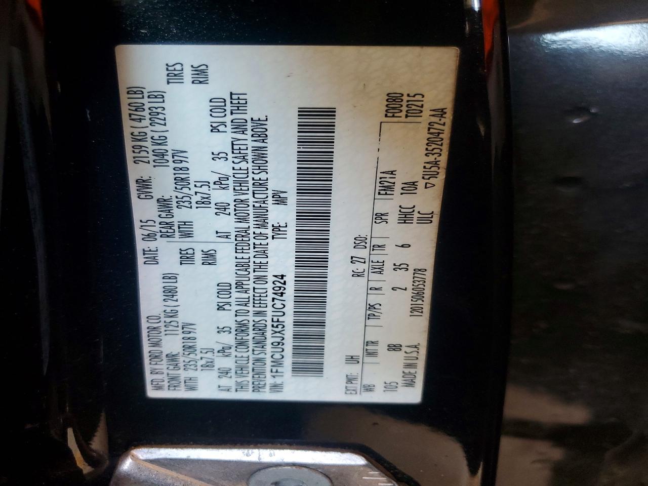 2015 Ford Escape Titanium Black vin: 1FMCU9JX5FUC74924