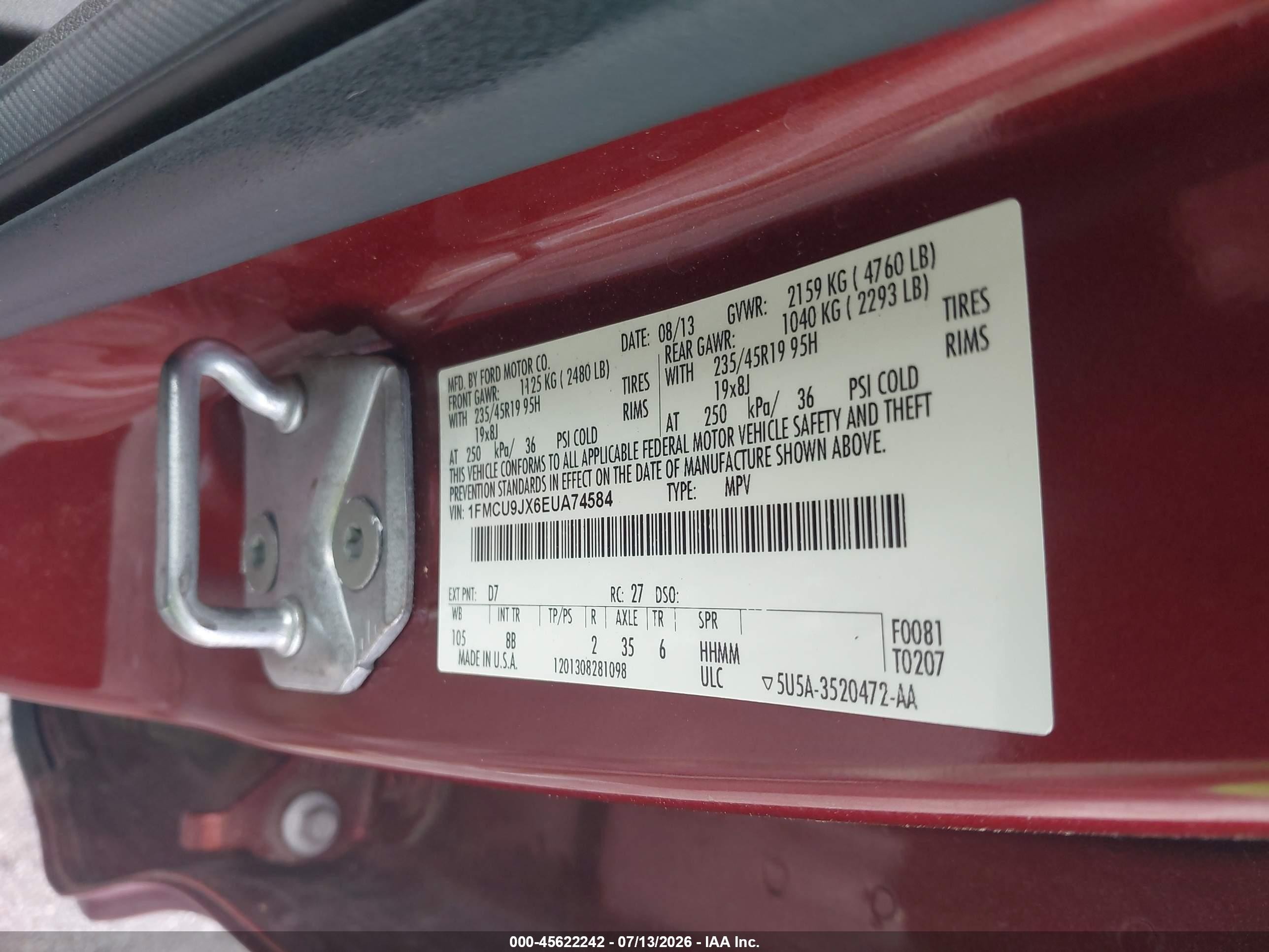 2014 Ford Escape Titanium Burgundy vin: 1FMCU9JX6EUA74584