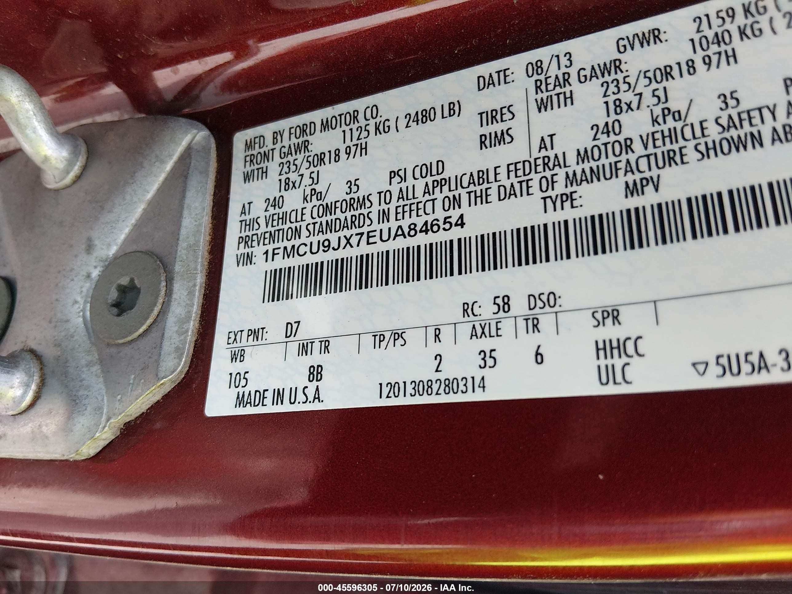 2014 Ford Escape Titanium Red vin: 1FMCU9JX7EUA84654