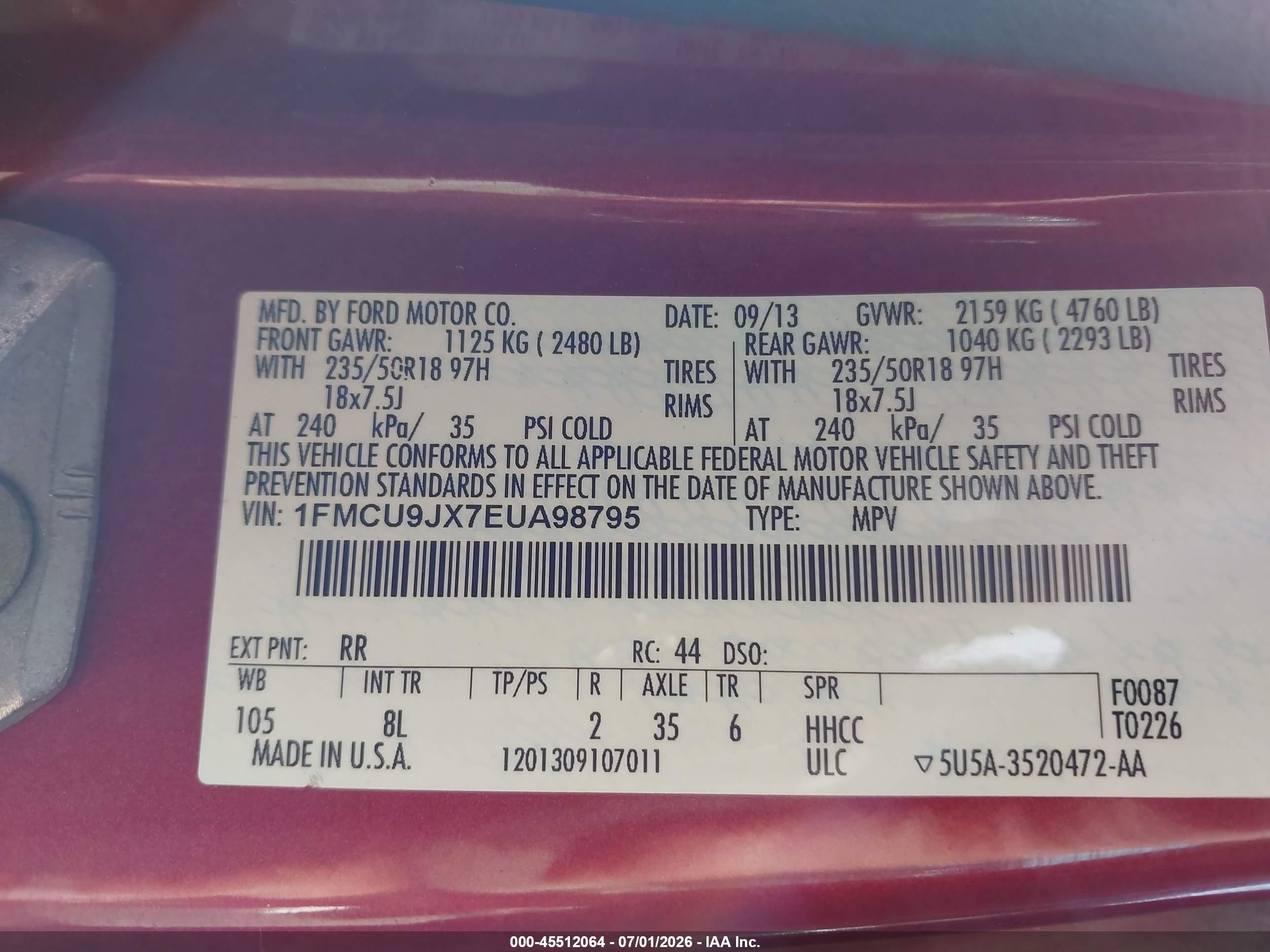 2014 Ford Escape Titanium Red vin: 1FMCU9JX7EUA98795